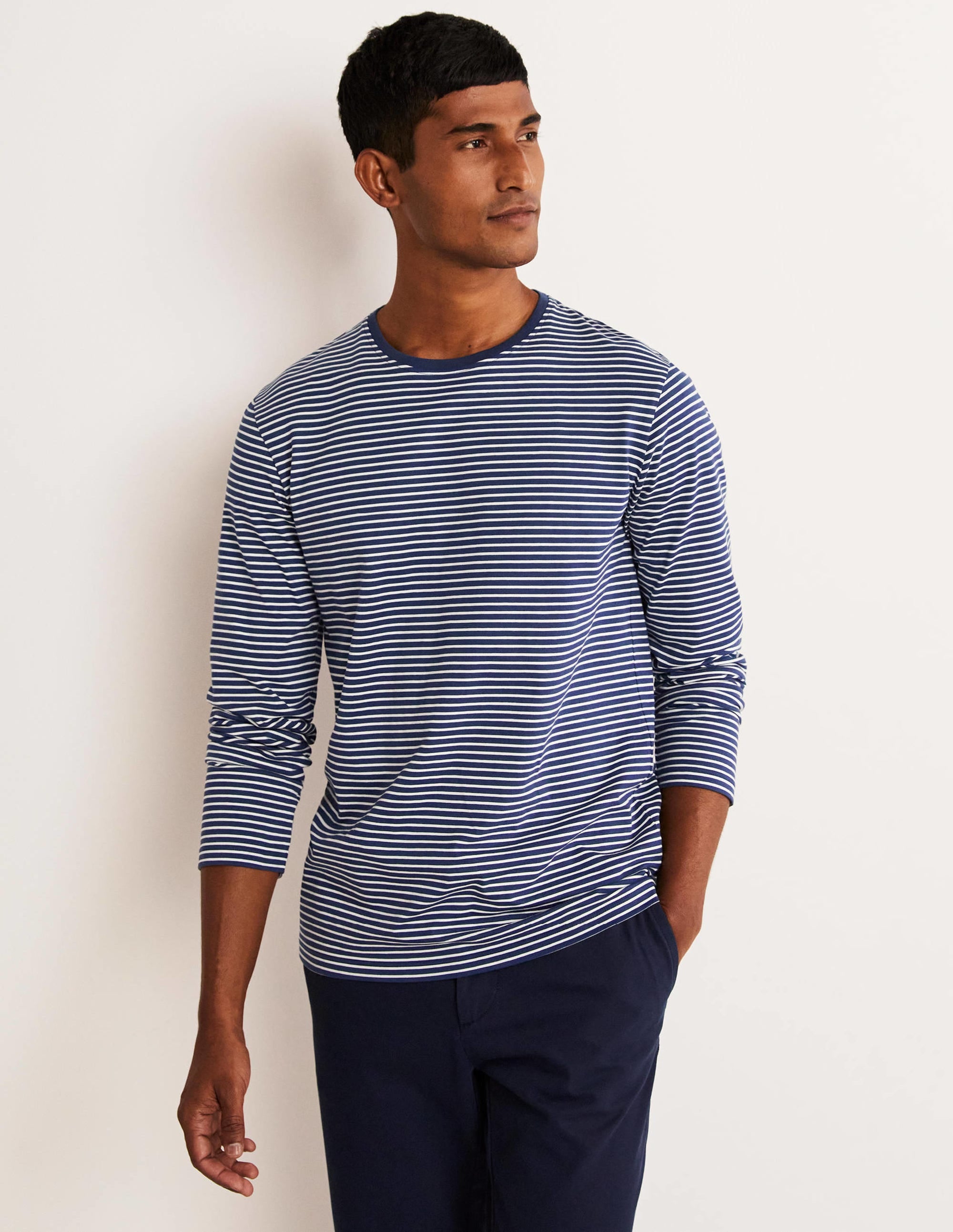 Classic Long-sleeved T-shirt-Navy/Ivory Stripe、mySite、ashleygrahame