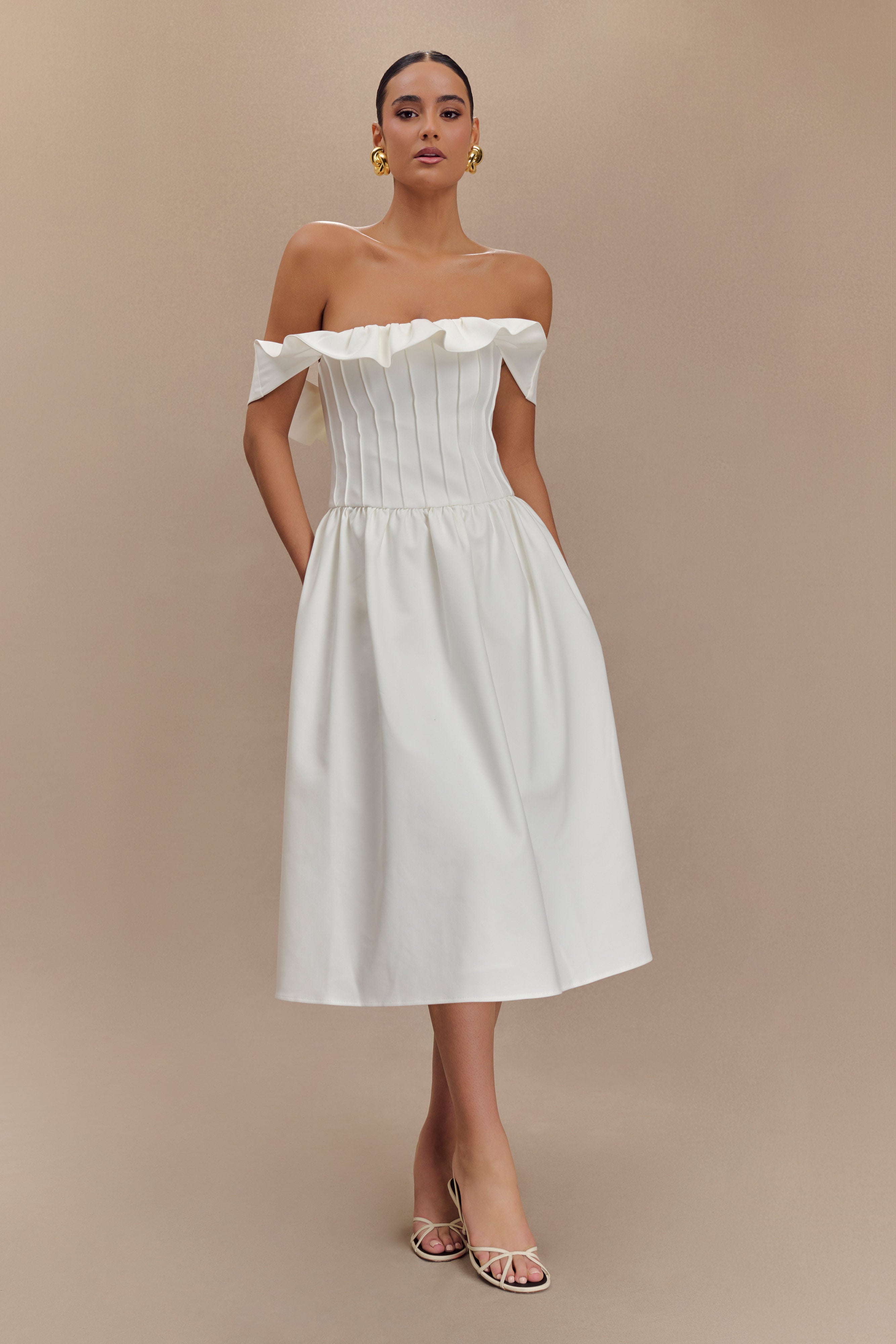 Orla Strapless Cotton Midi Dress - White、mySite、solidvoid