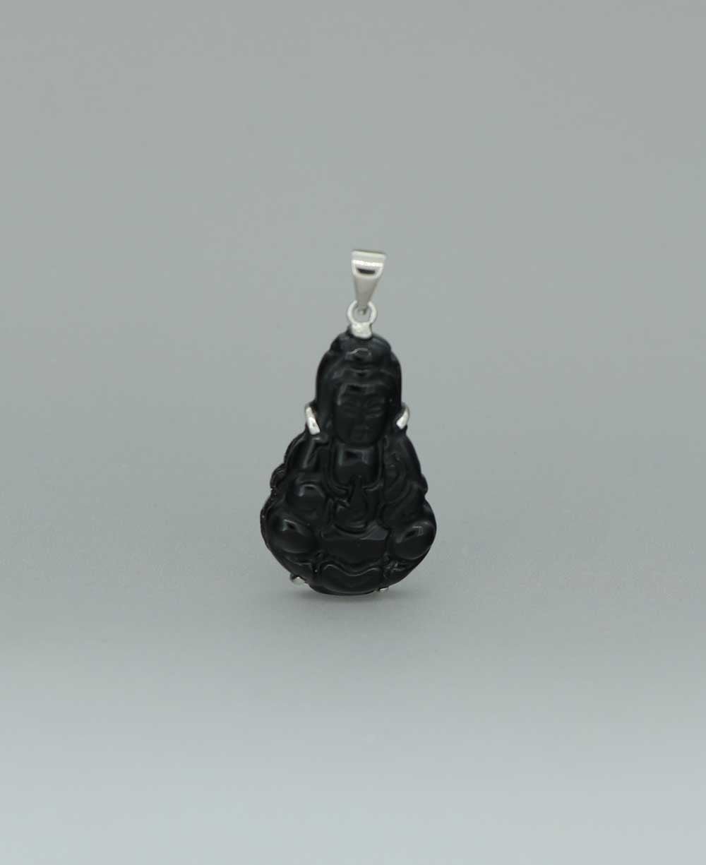 Sterling Silver Carved Black Onyx Quan Yin Pendant、mySite、topwebapps