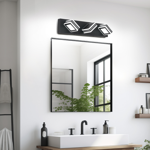 (Same as W1340142518/L2005-B-7) 45" Modern Black 7-Light LED Vanity Light, Square Acrylic Lampshades Wall Mount Fixture for Bathroom, Mirror Lighting、、eastwooduniform