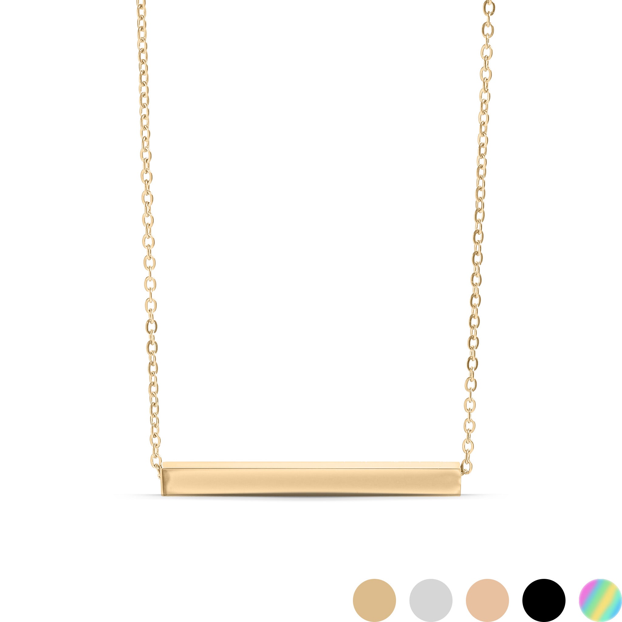 18K Gold PVD Stainless Steel Square 4 Sided Horizontal Blank Bar Necklace / SBB0301、mySite、dreamappss
