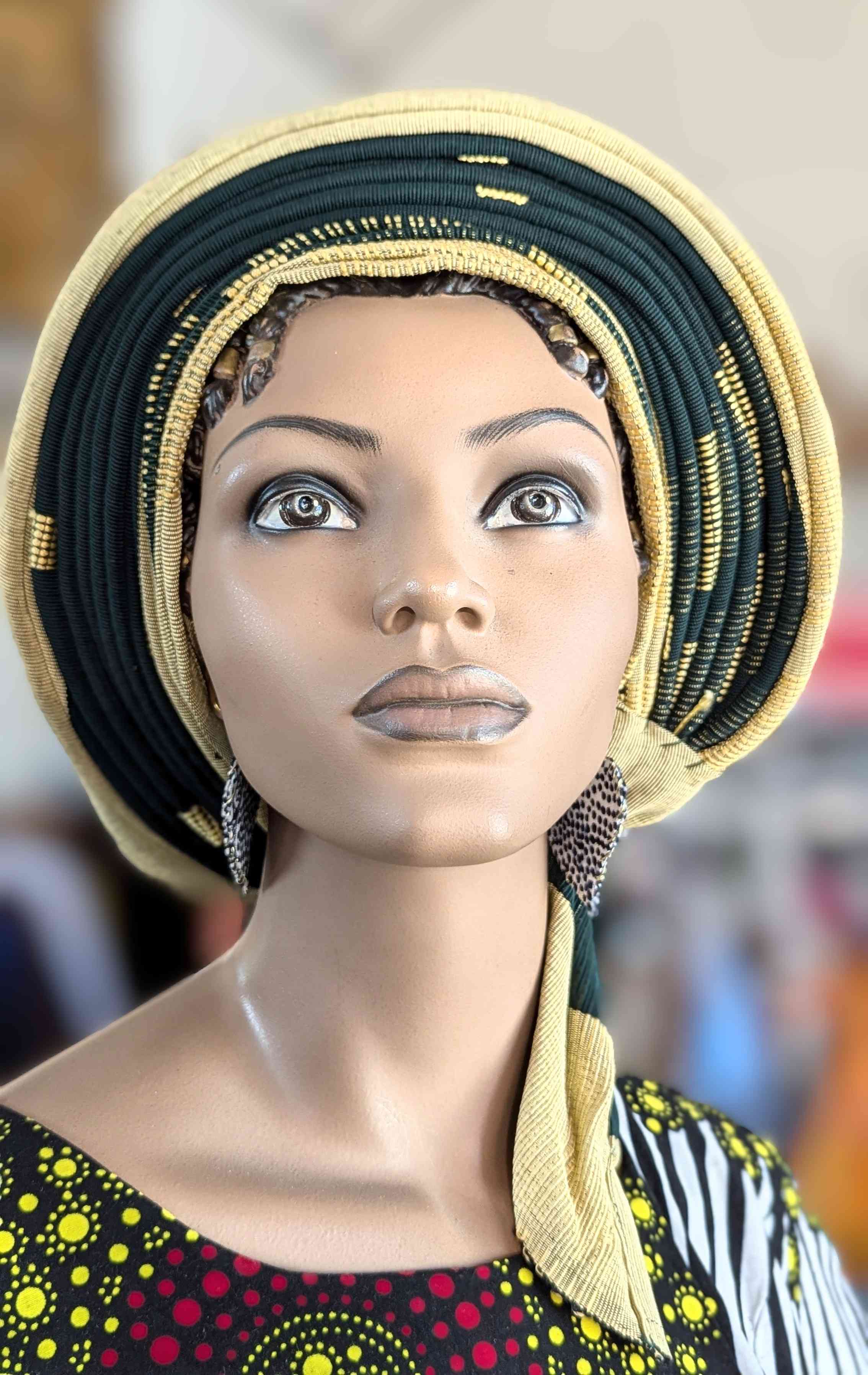 Dupsie's Iyaniwura Elegance African Aso Oke Autogele Ready Gele Head Wrap Hat DPASGBG52、mySite、solidvoid