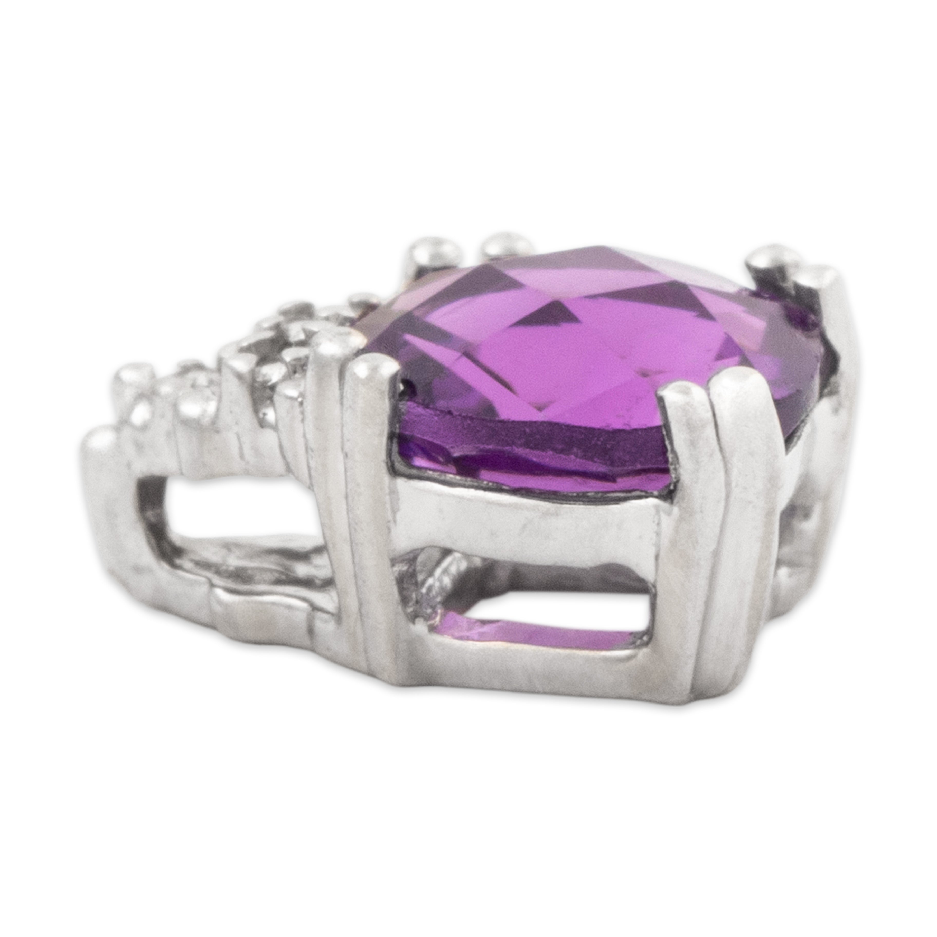 Vintage Small 14k White Gold Checkerboard Cushion Cut Amethyst Diamond Pendant、mySite、hinf8tx79