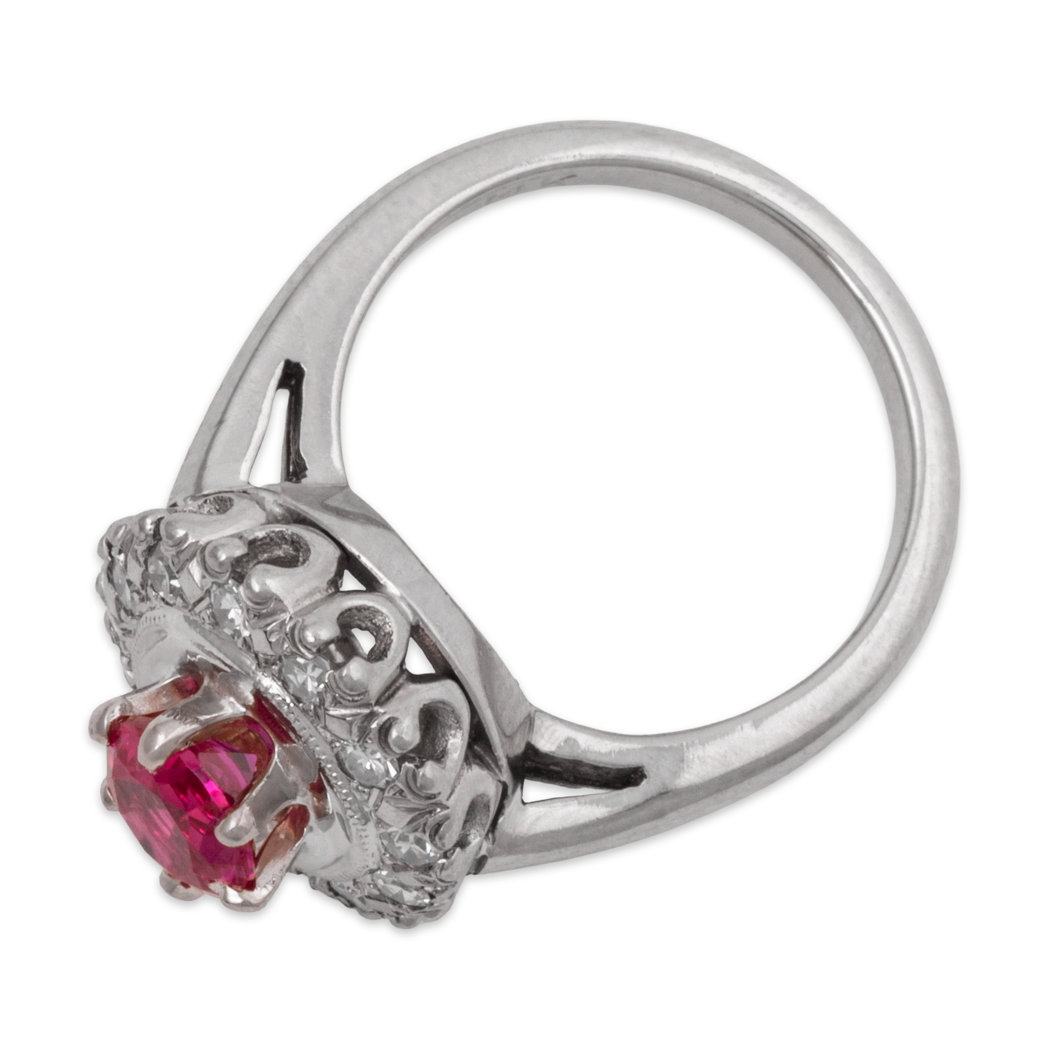 Vintage 14k White Gold Synthetic Ruby .252cttw Diamond Halo Ring 3.00、mySite、hinf8tx79