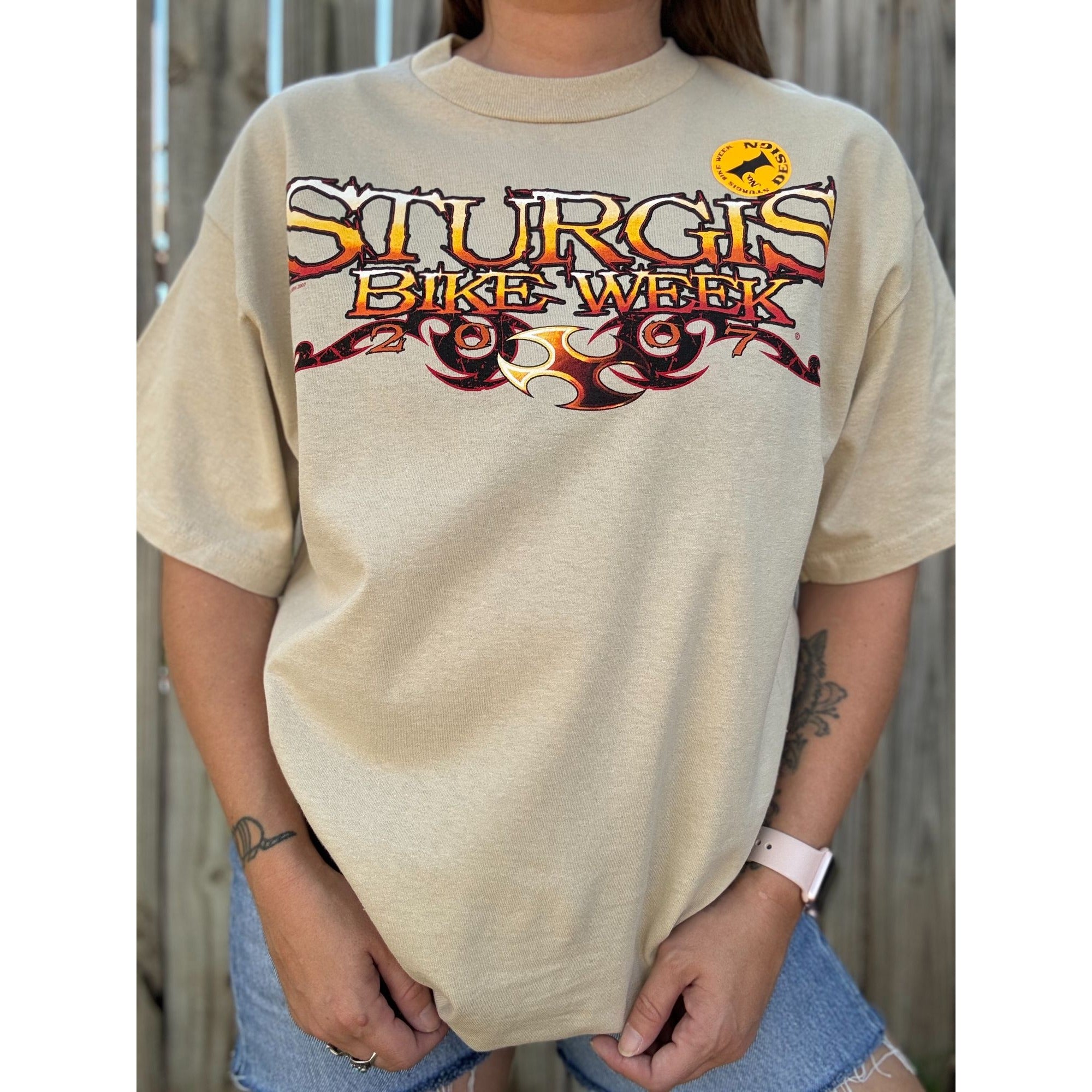 NWT 2007 Sturgis Bike Week Pork Chop Hogg Tan Motorcycle Graphic Tee Medium、mySite、garagedoors4me