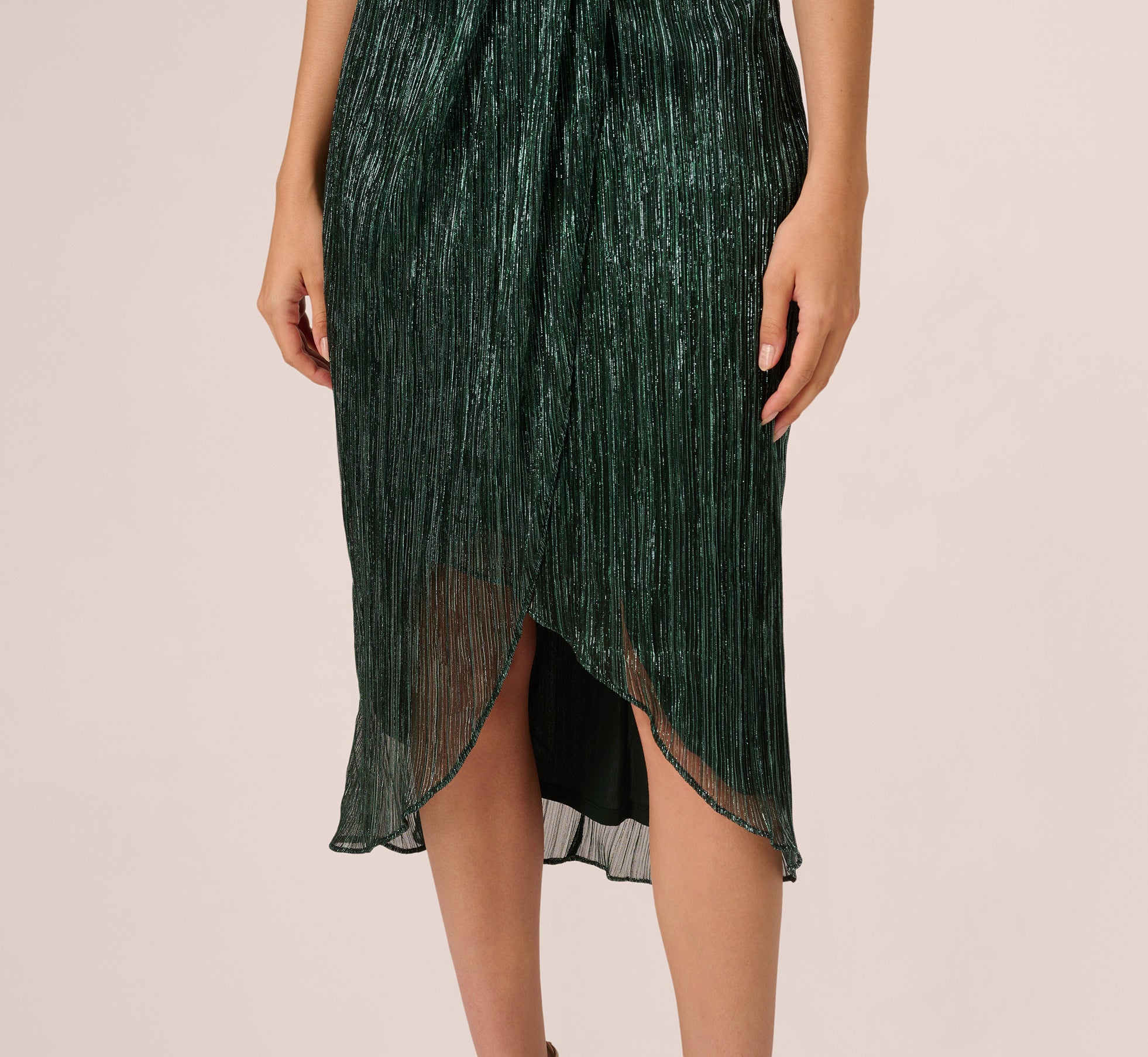 Metallic Knit Halter Midi Dress With Wrap Skirt In Green Pine、mySite、solidvoid