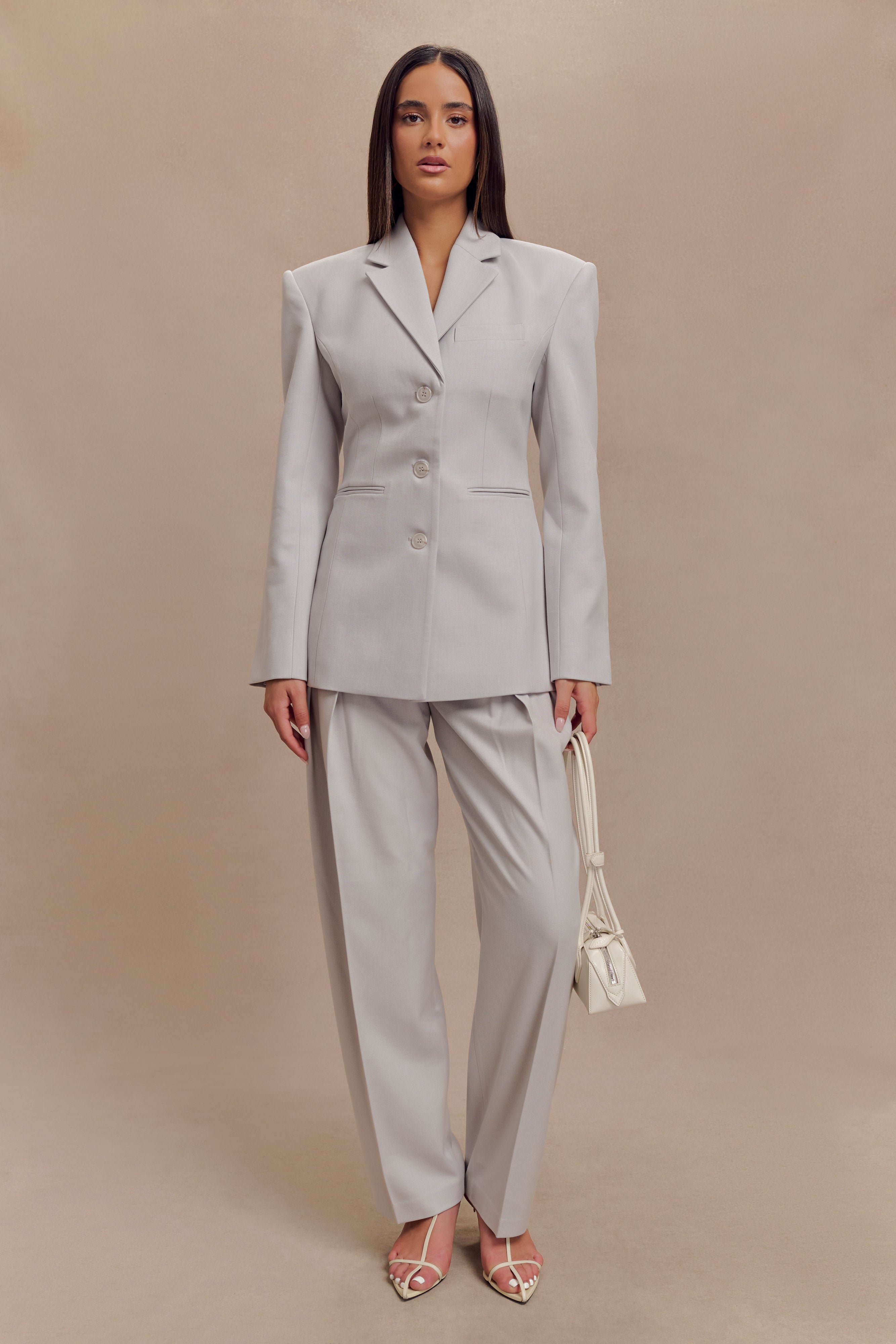 Penelope Pleated High Waisted Pants - Grey、mySite、solidvoid