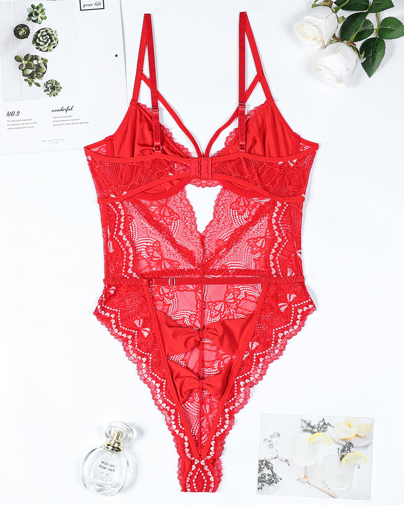 Embroidery Bow Cutout Lace Bodysuit、mySite、bengalsvssteelers