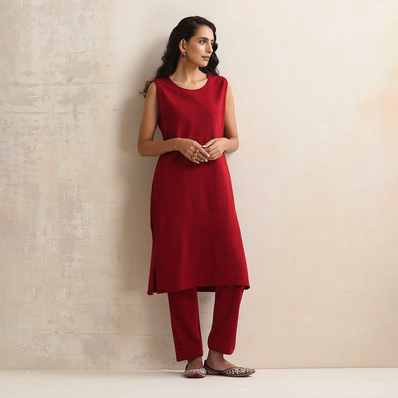 Woolen Kurta Set For Women | Kurta, Pyjama & Jacket | Embroidered | Red、mySite、camillekostekn