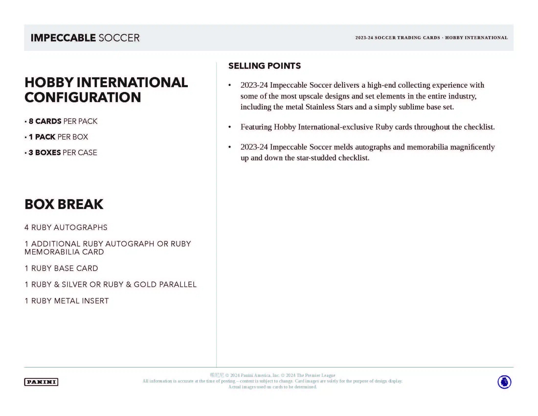 Panini Impeccable Soccer 2023/24 - International Hobby Box、mySite、waistdrama