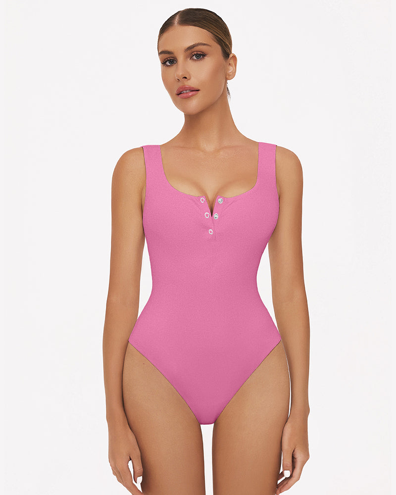 Button Down Square Neck Sleeveless Bodysuit、mySite、bengalsvssteelers