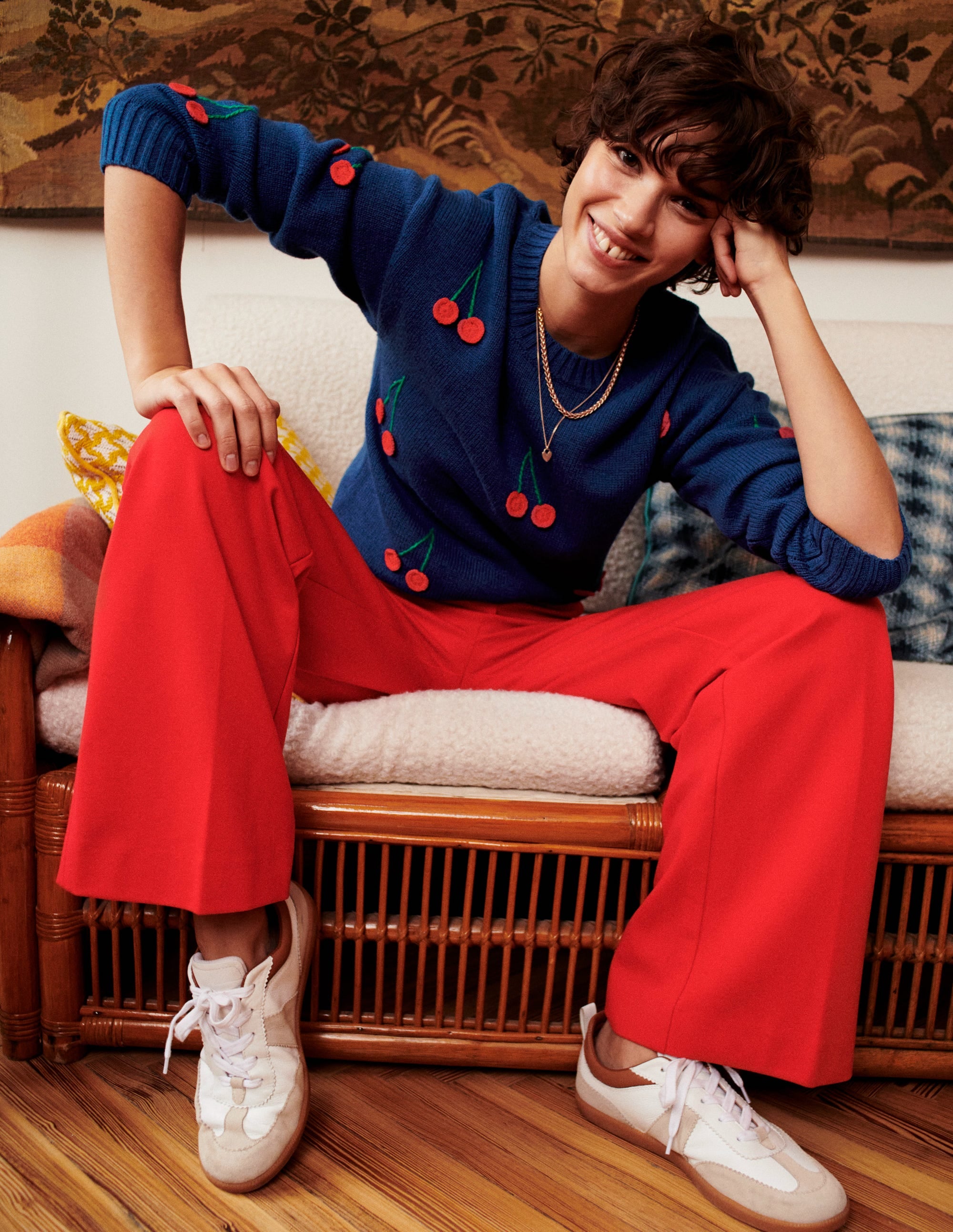  Hand Embroidered Jumper-Blue Decadence, Cherries、mySite、ashleygrahame