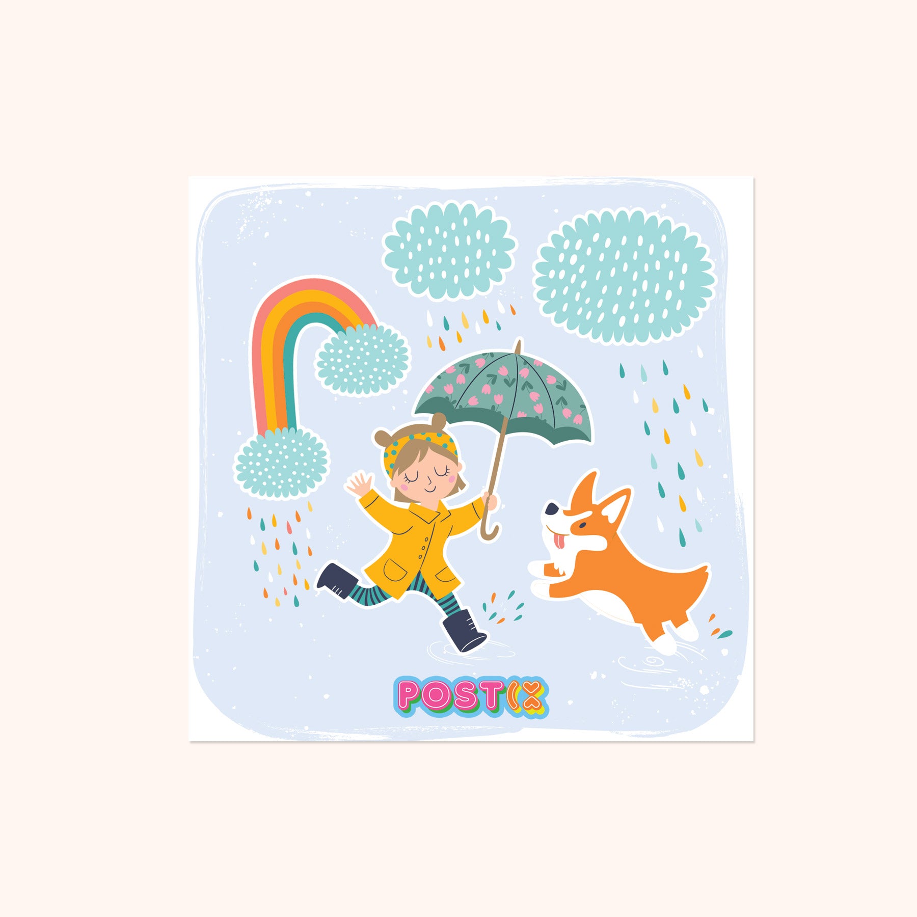  Playing in the Rain Square Sticker Sheet、mySite、ghnorth