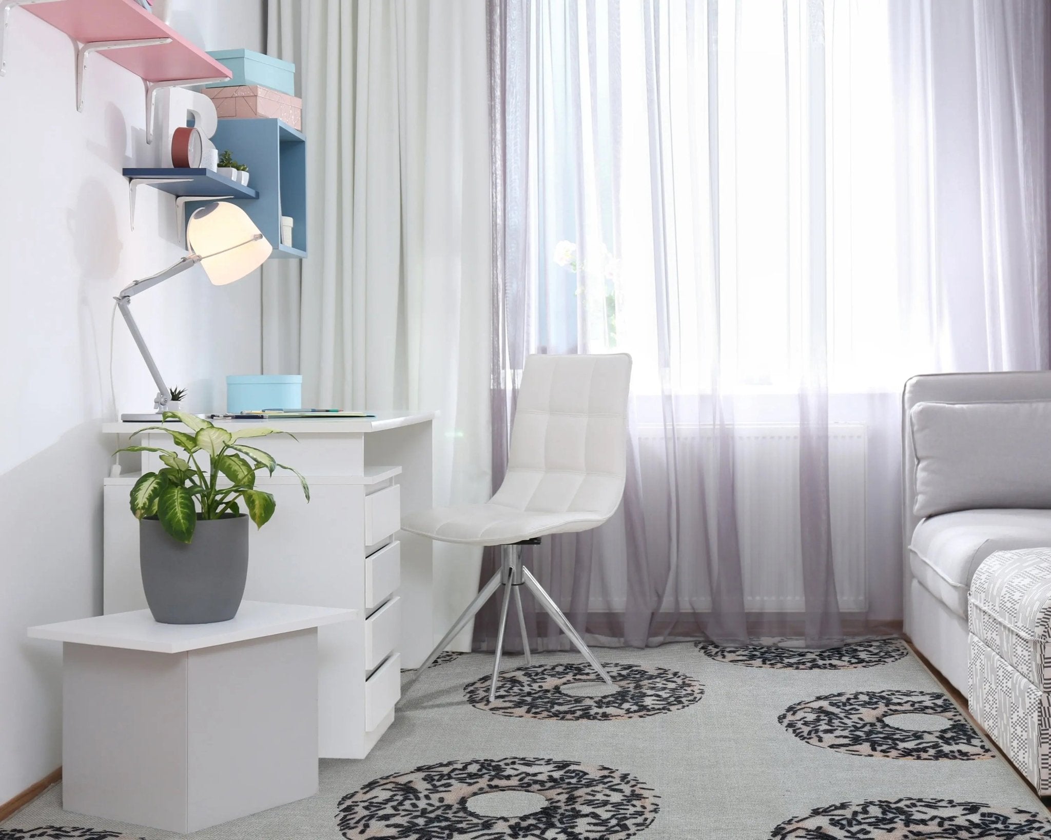 Multi White Sprinkles Donut Novelty Ivory Black Flat-Weave Rug、mySite、gigharbornorthrealestate