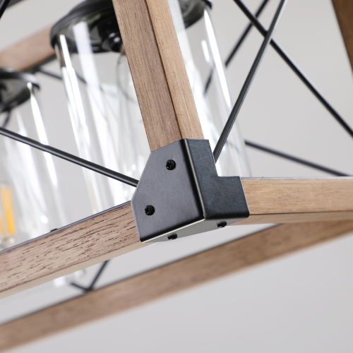 (Same as W1340P155968/L1011-RW) 32" Red Wood Industrial Farmhouse Rectangle Pendant Light, 5-Light Chandelier for Dining Room, Kitchen Island, Cafe Decor (No Bulbs)、、eastwooduniform