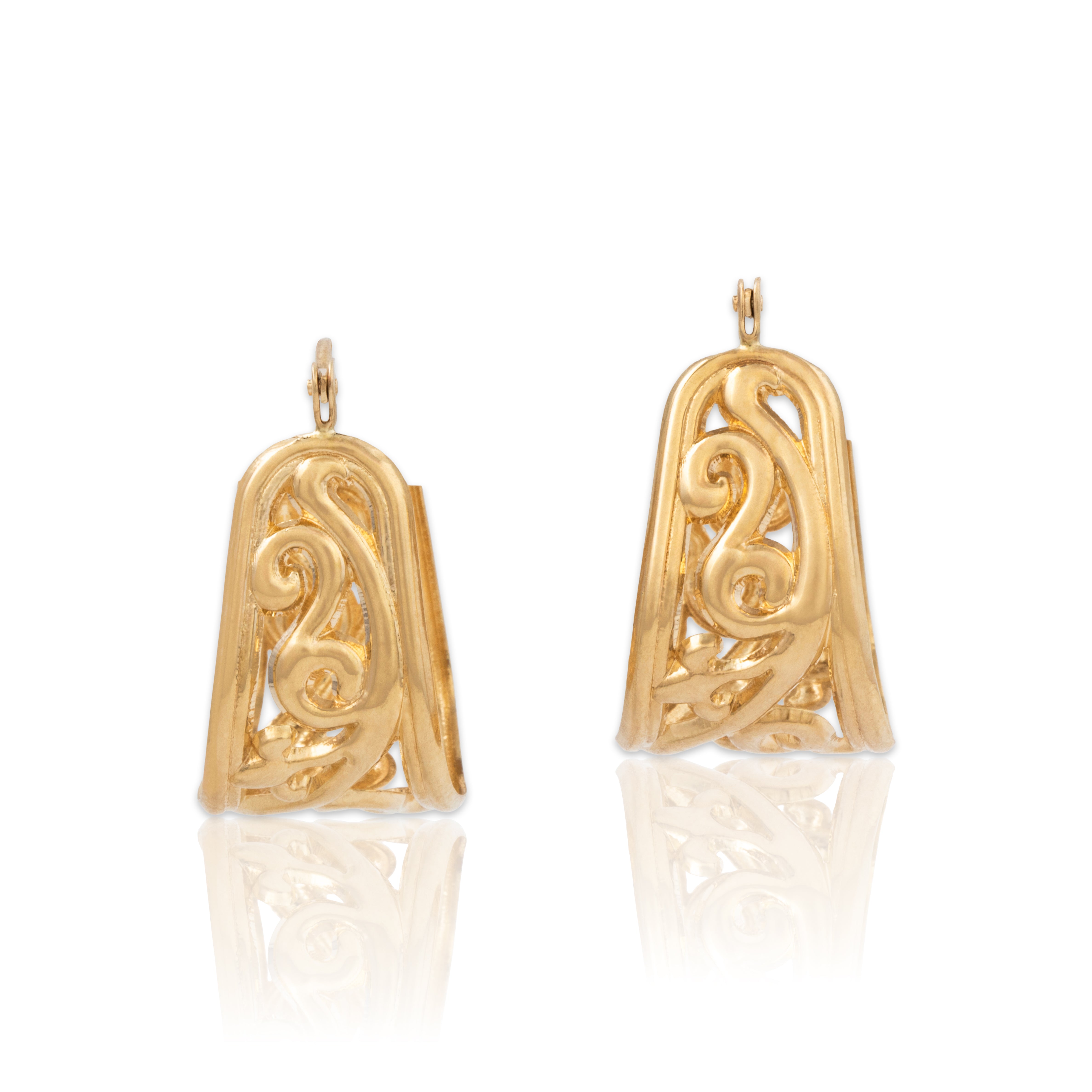 Vintage 14k Yellow Gold Swirling Openwork Hoop Earrings、mySite、hinf8tx79