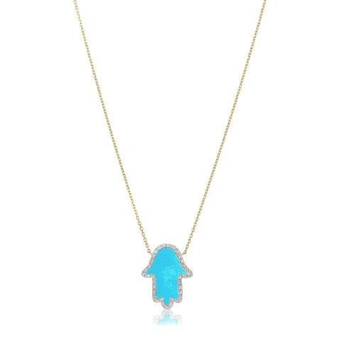 14k Gold Hamsa Diamond Frame Necklace - Turquoise or Mother of Pearl、mySite、topwebapps