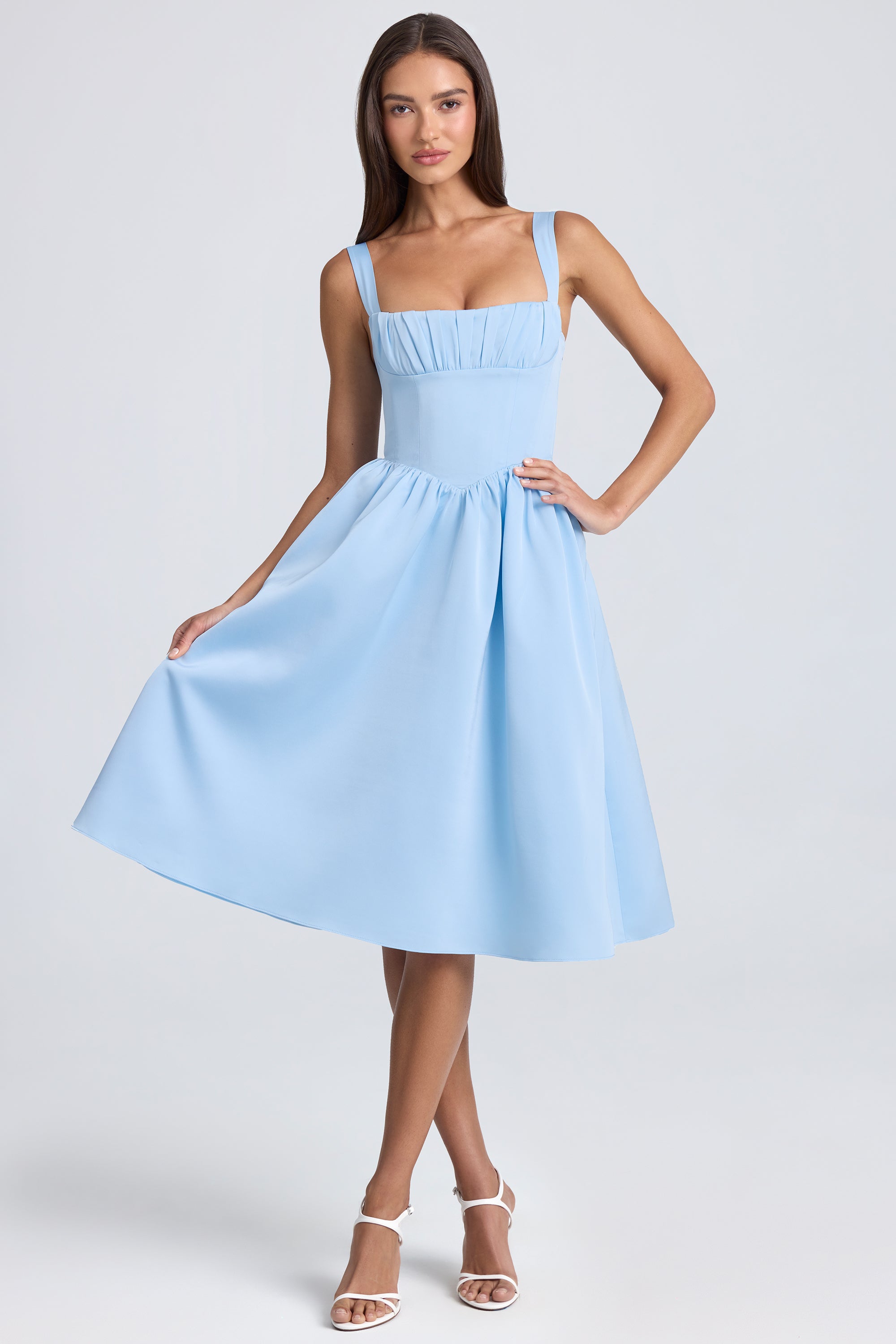 Draped Corset Midaxi Dress in Powder Blue、mySite、solidvoid