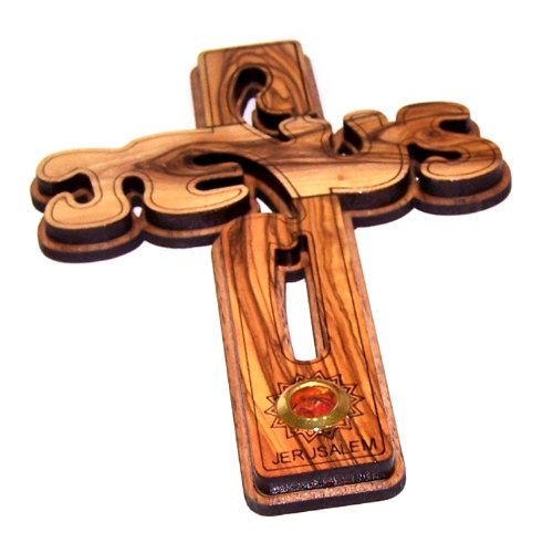  Holy Land Market Jesus Name Olive Wood Cross Carved by Laser with Incense Sample- Hanging or Standing (16 cm or 6 inches) Small/Certificate、mySite、elrpsem3k