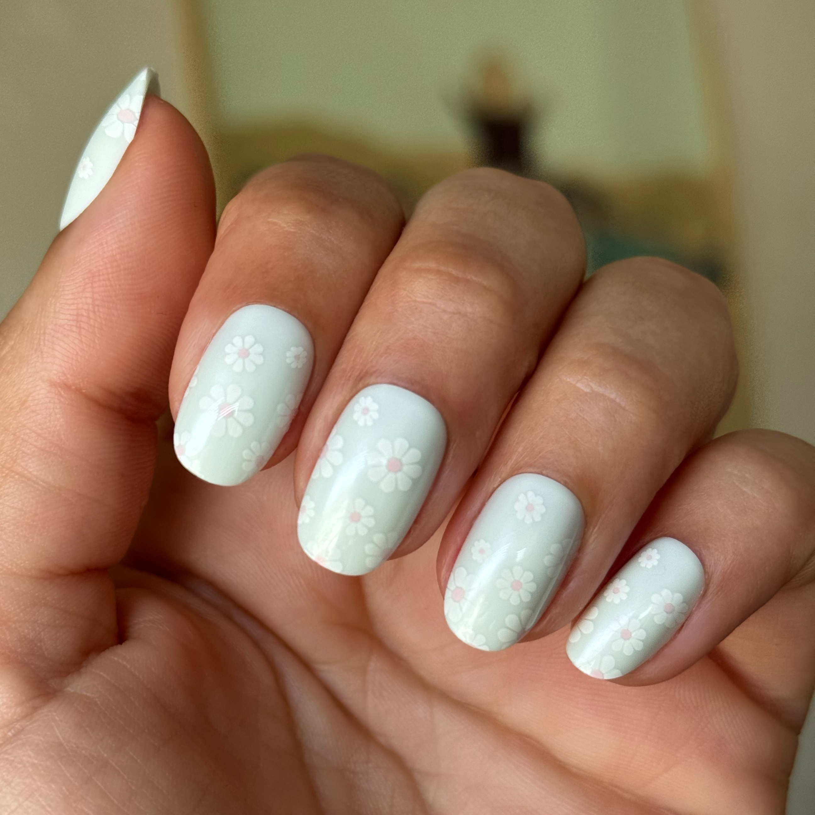 Teal Chrome Flower Shower - Press-On | Short | Round、mySite、solidvoid