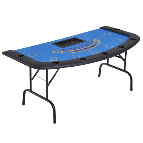 Soozier Poker Table Foldable, 72" Blackjack Table for 7 Players with Chip & Cup Holder, Blue Felt、、casual