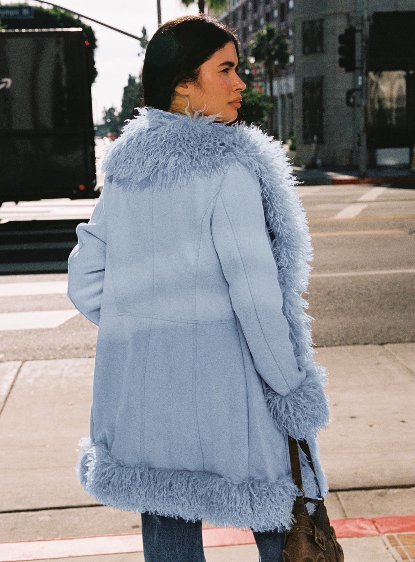 Josefina Faux Fur Detail Jacket Blue、mySite、solidvoid