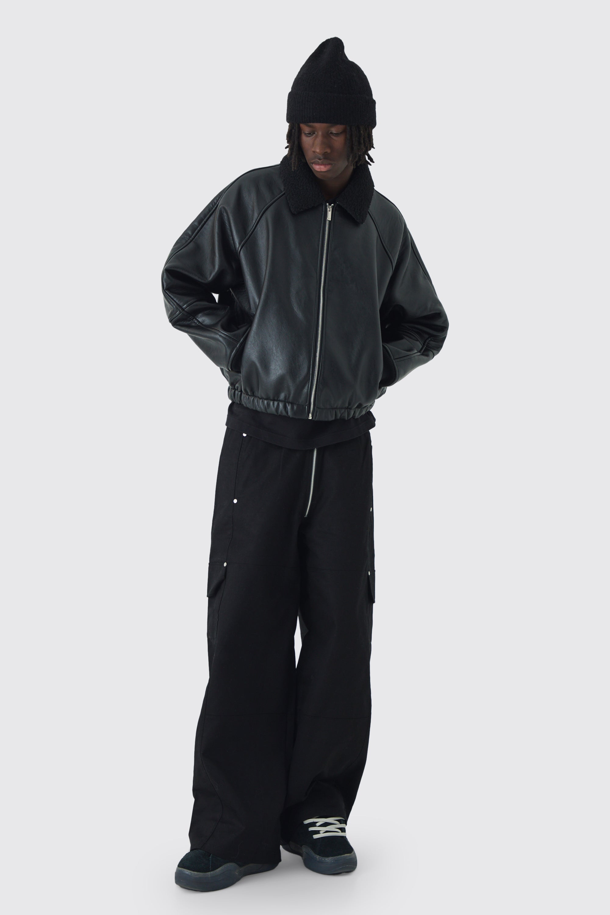  Boohooman Oversized Boxy Official Pu Flight Bomber Jacket Black、mySite、justintrudeaud