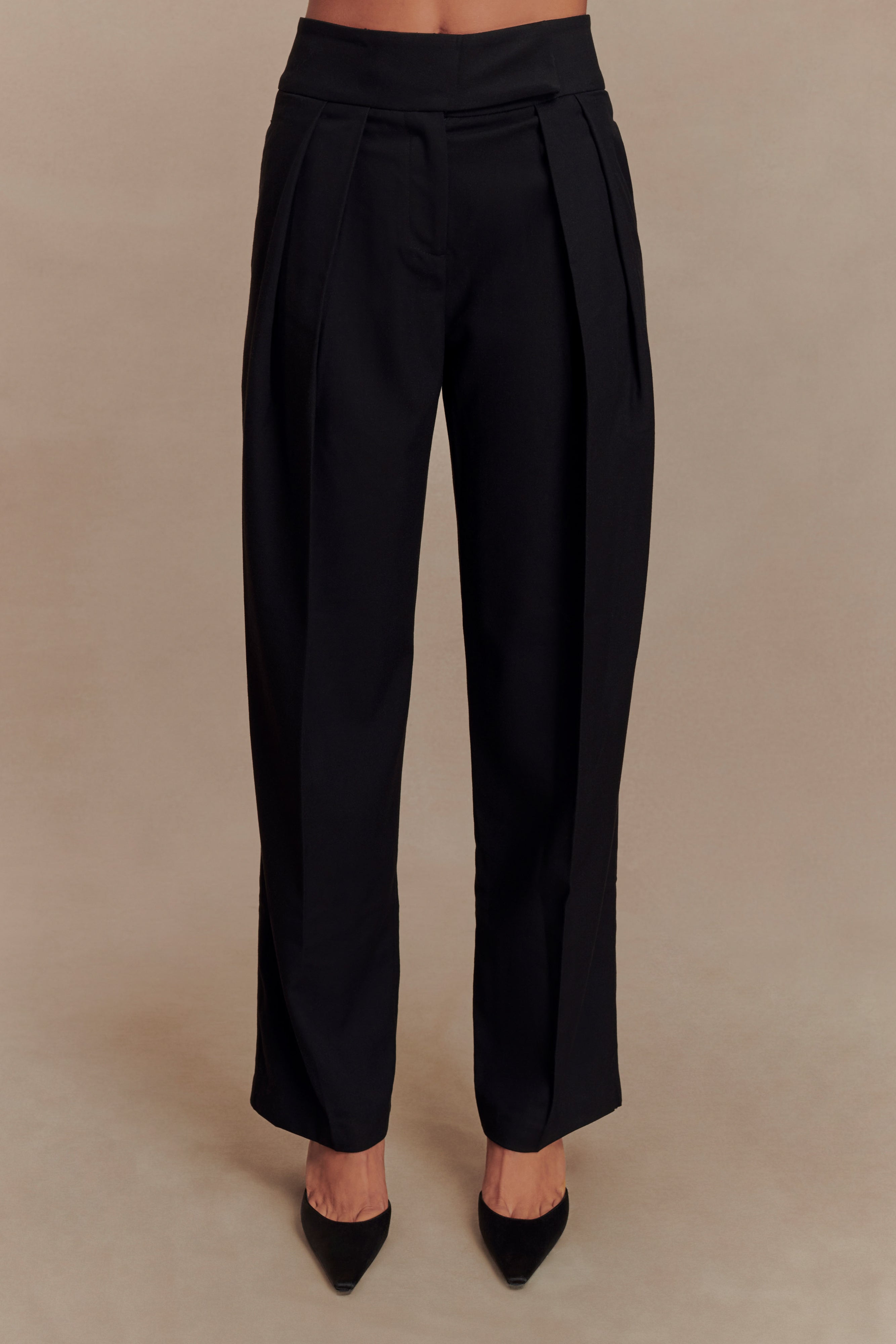 Penelope Pleated High Waisted Pants - Black、mySite、solidvoid