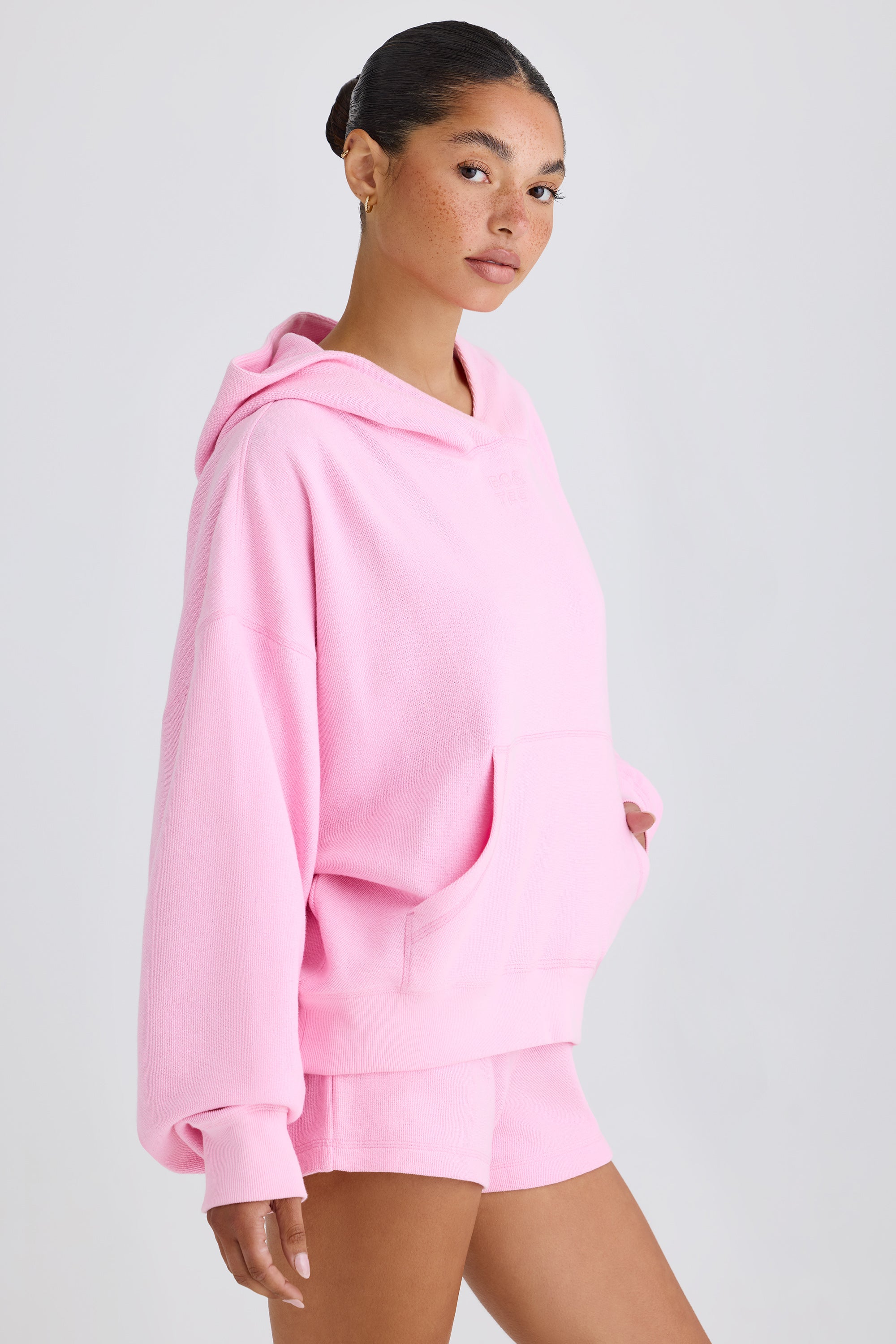 Graphic-Print Hoodie in Bubblegum Pink、mySite、solidvoid