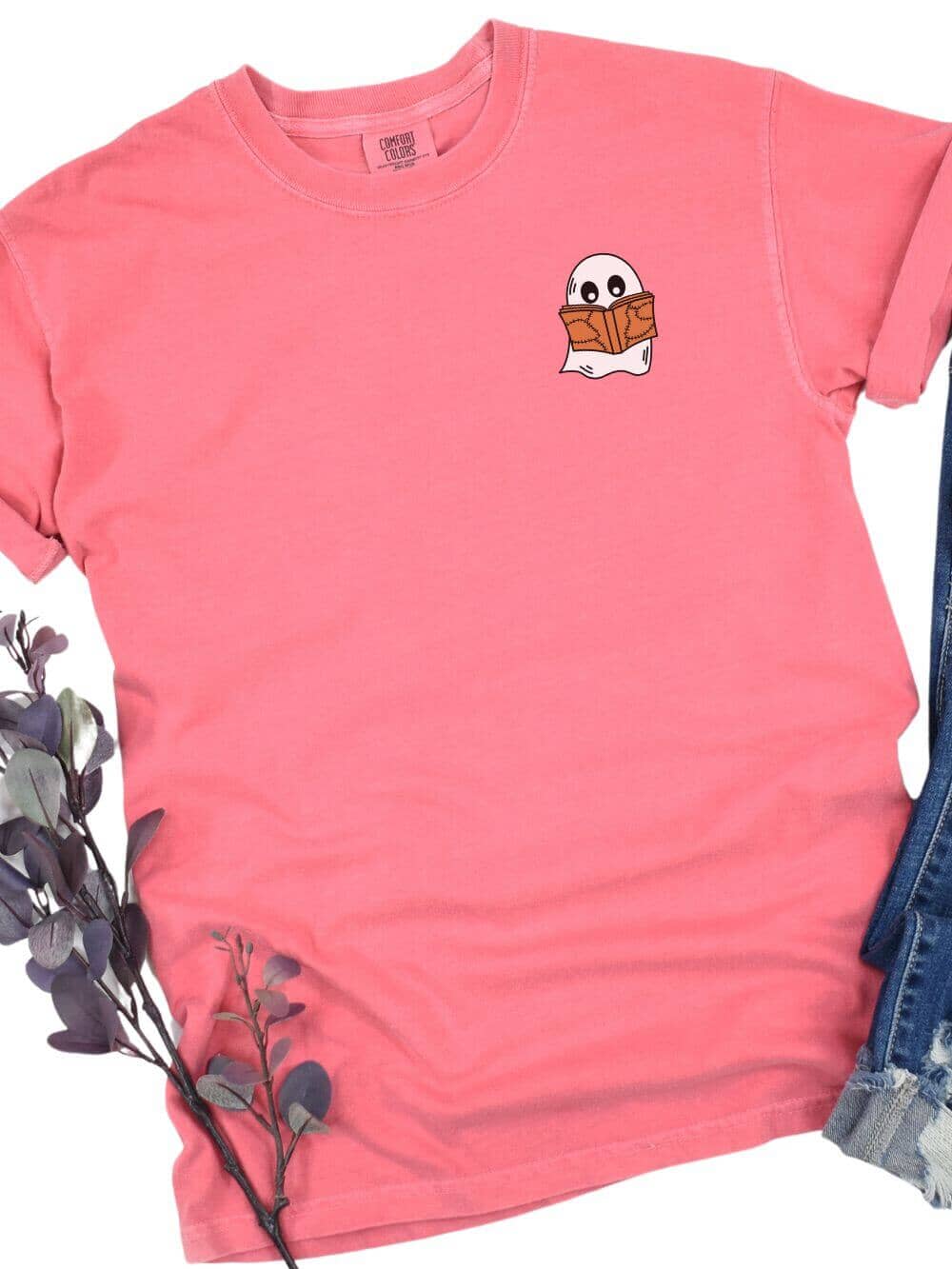 Book Ghost Comfort Colors Embroidered Unisex T-Shirt、mySite、camillekostekn