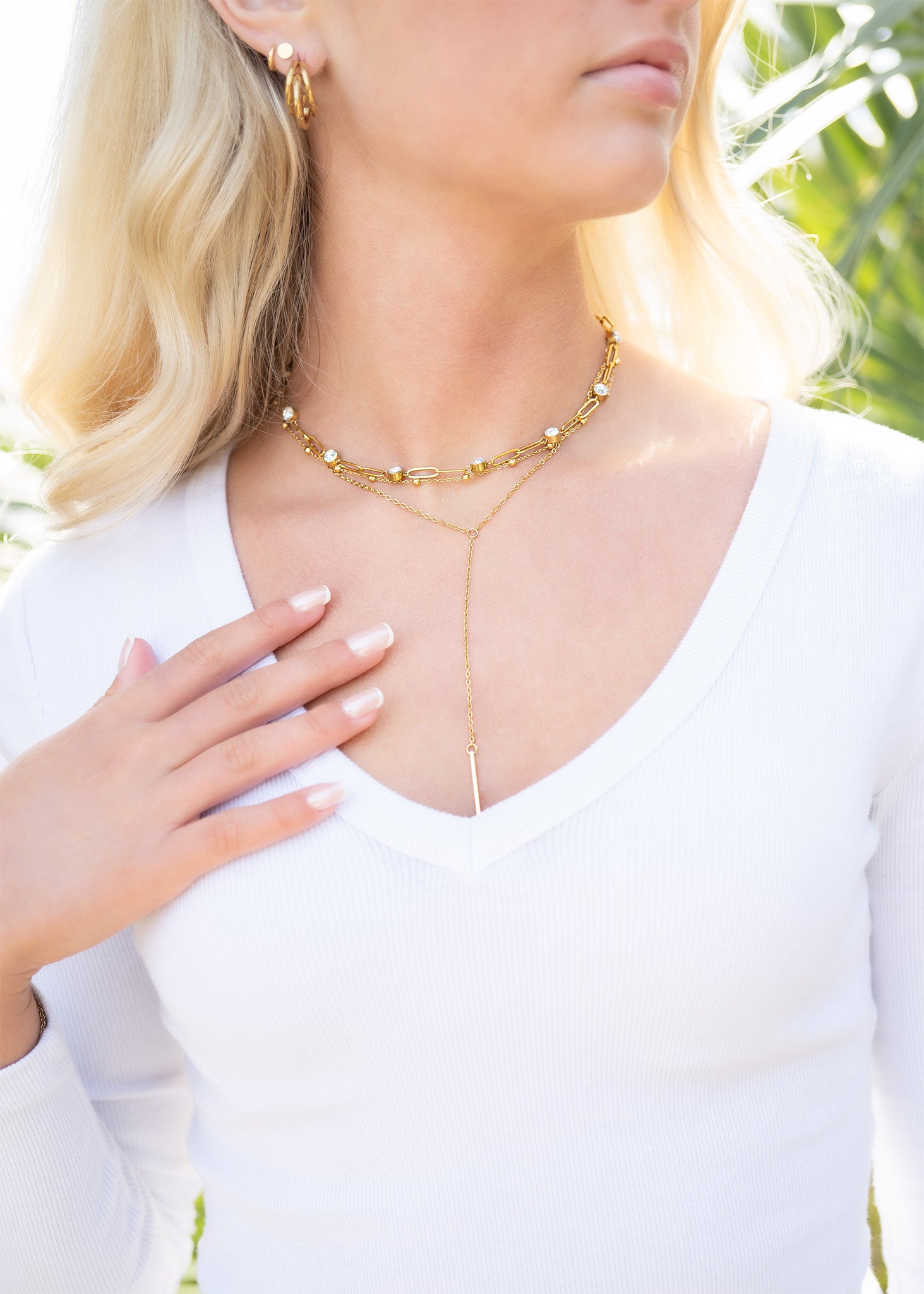 18K Gold PVD Stainless Steel Drop Bar Layered Lariat Necklace / CHN0053、mySite、dreamappss