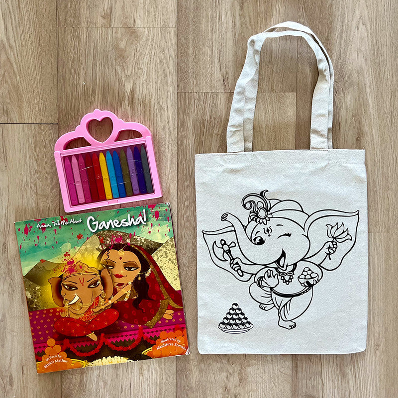 DIY Colouring Tote Bag | Dancing Ganesha Printed、mySite、camillekostekn