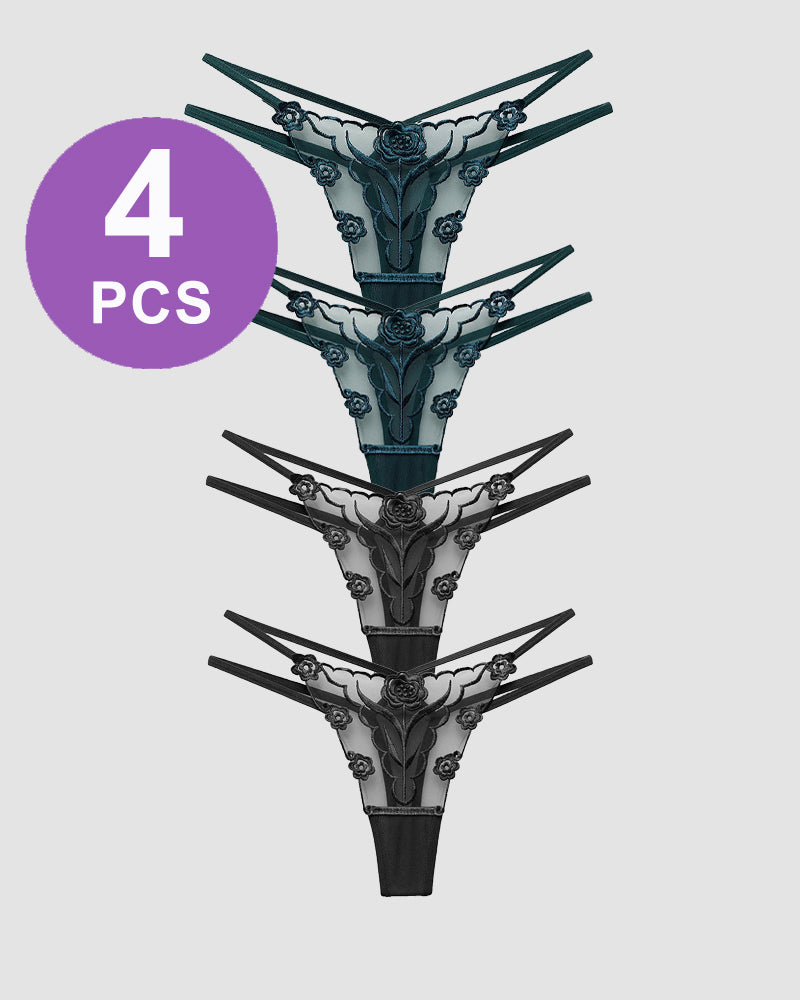 Rose Embroidery Thong Mesh Panties、mySite、bengalsvssteelers