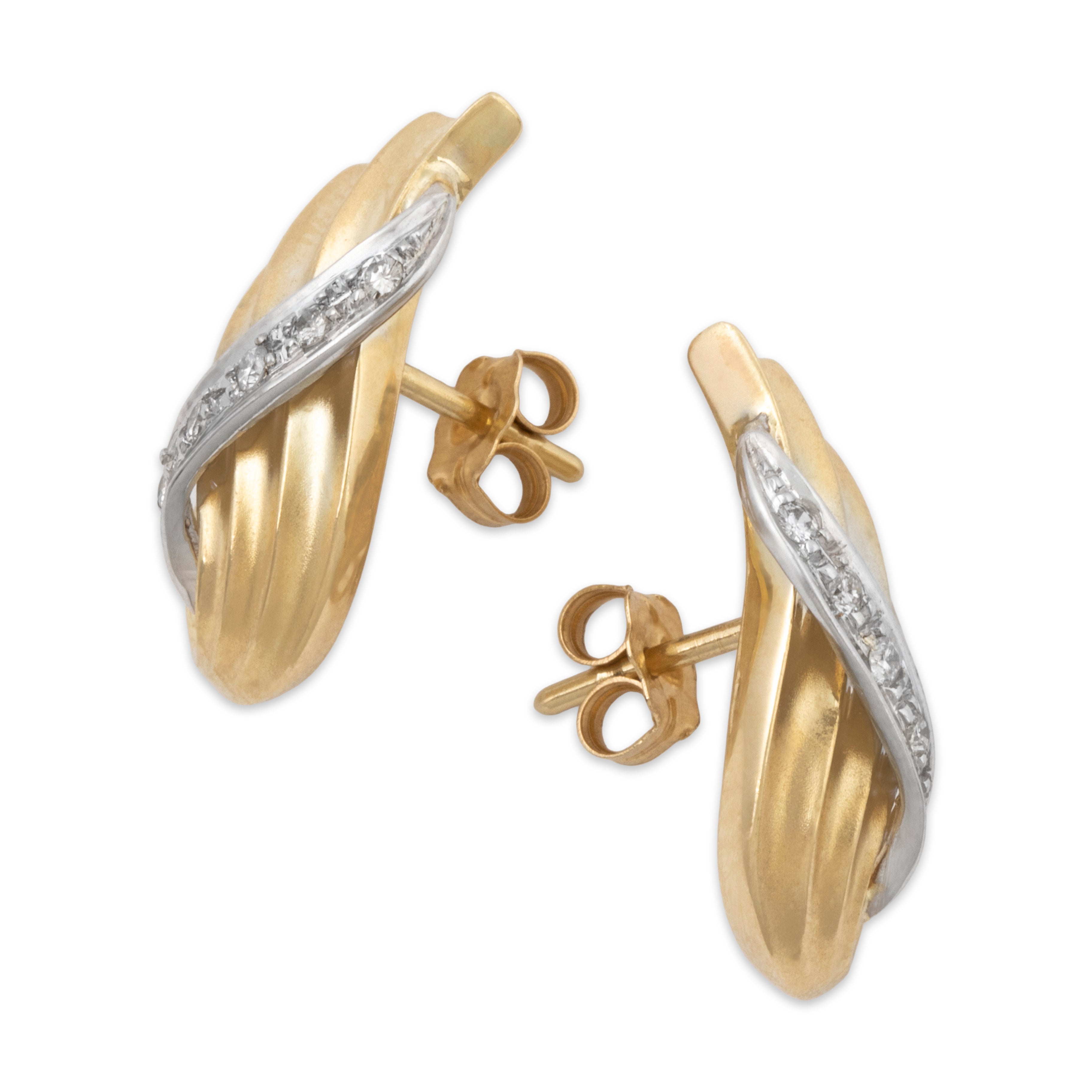 Vintage Chic 14k Yellow Gold Diamond Satin Ribbon Stud Earrings、mySite、hinf8tx79