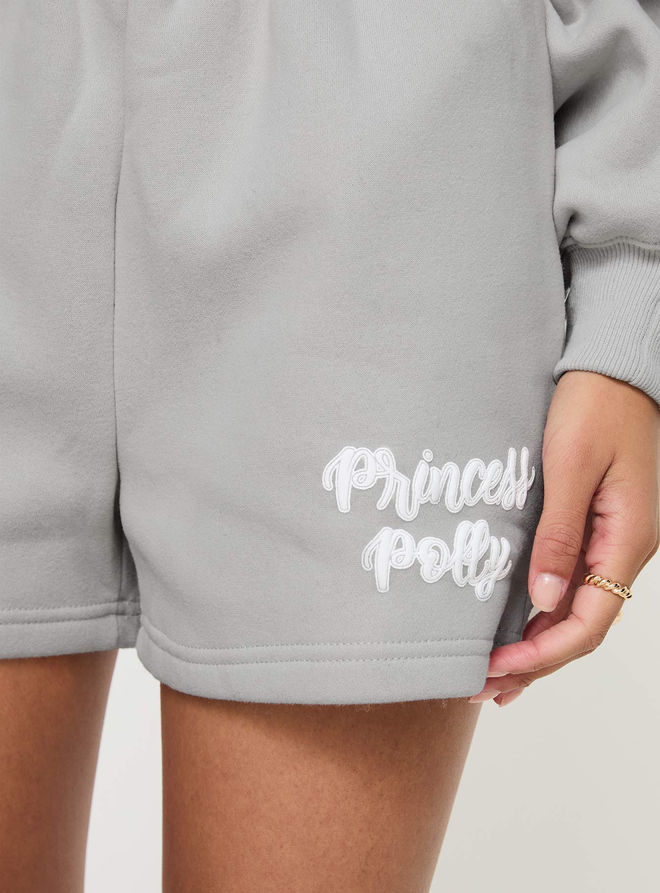 Princess Polly Track Shorts Puff Text Grey、mySite、solidvoid
