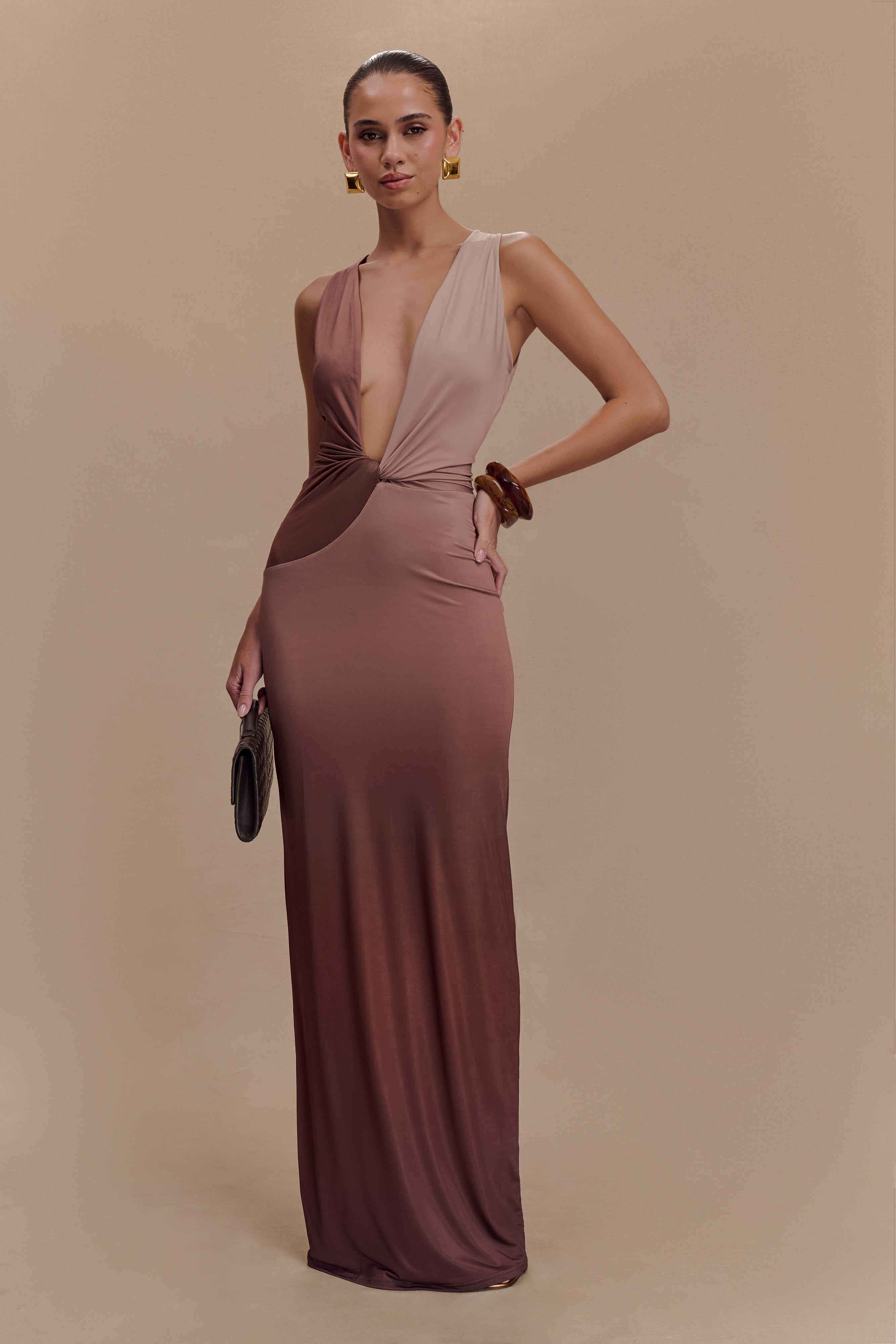 Stella Draped Slinky Maxi Dress - Mocha Ombre、mySite、solidvoid