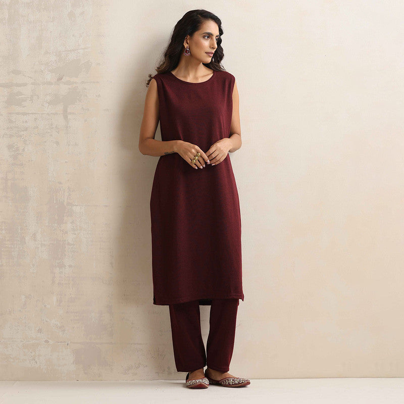 Woolen Kurta Set For Women | Kurta, Pyjama & Jacket | Embroidered | Purple、mySite、camillekostekn