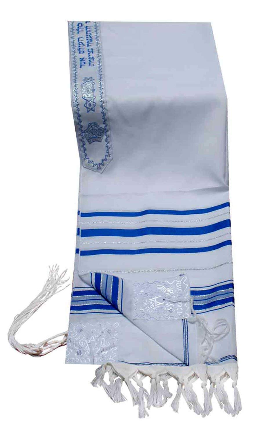  Talitnia Acrylic Tallit (Imitation Wool) Prayer Shawl Blue and Silver Stripes in Size 47 Long and 68 Wide、mySite、elrpsem3k