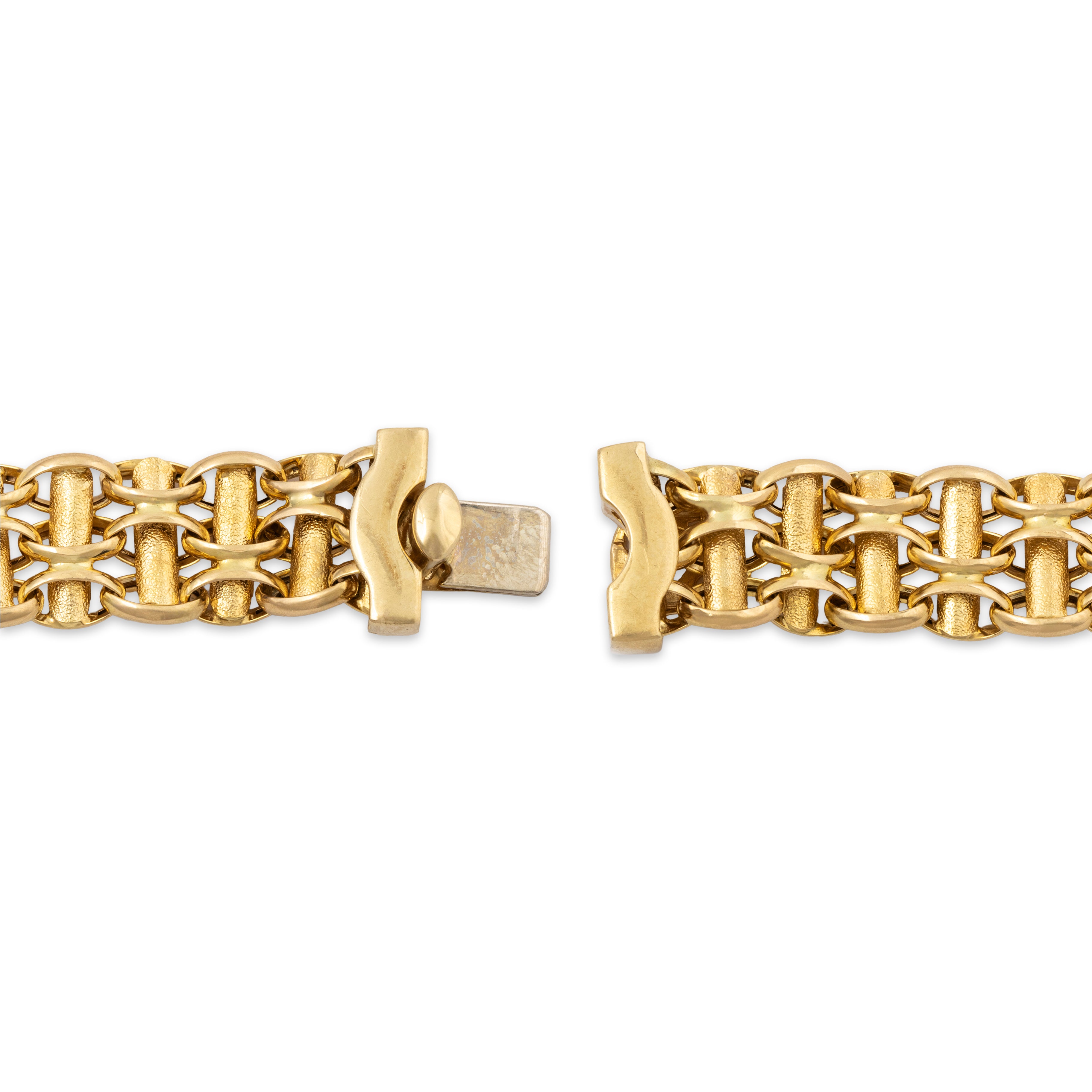 Vintage Italian 14k Yellow Gold Dual-Texture Link Bracelet 6.5、mySite、hinf8tx79