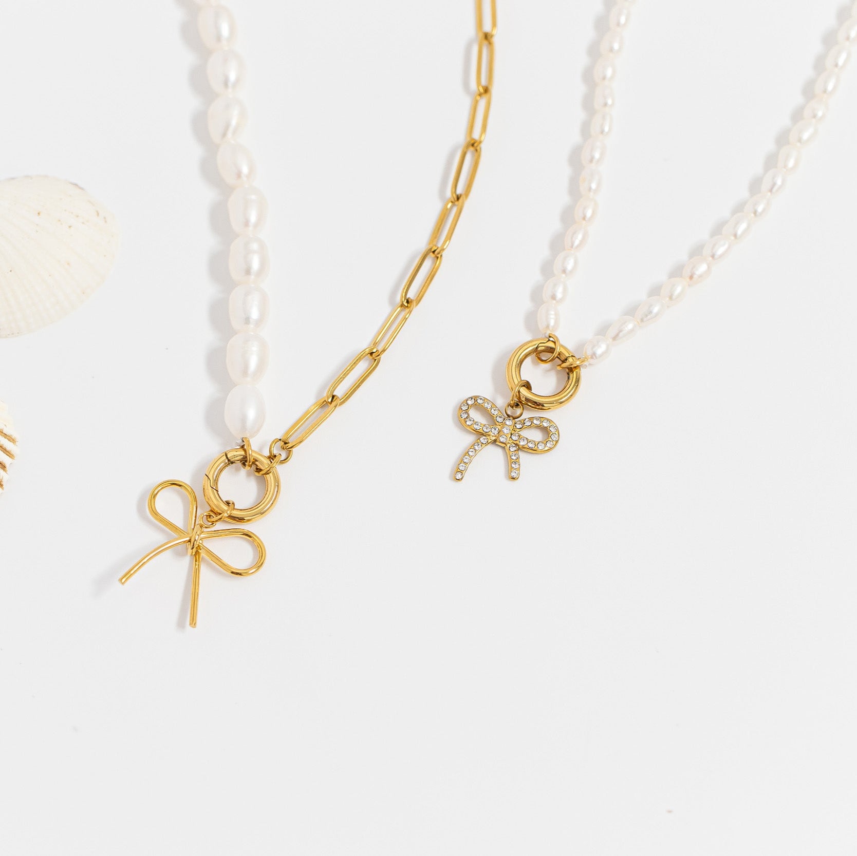 18K Gold PVD Stainless Steel Freshwater Pearl Charm Holder Necklace / CHN0100、mySite、dreamappss