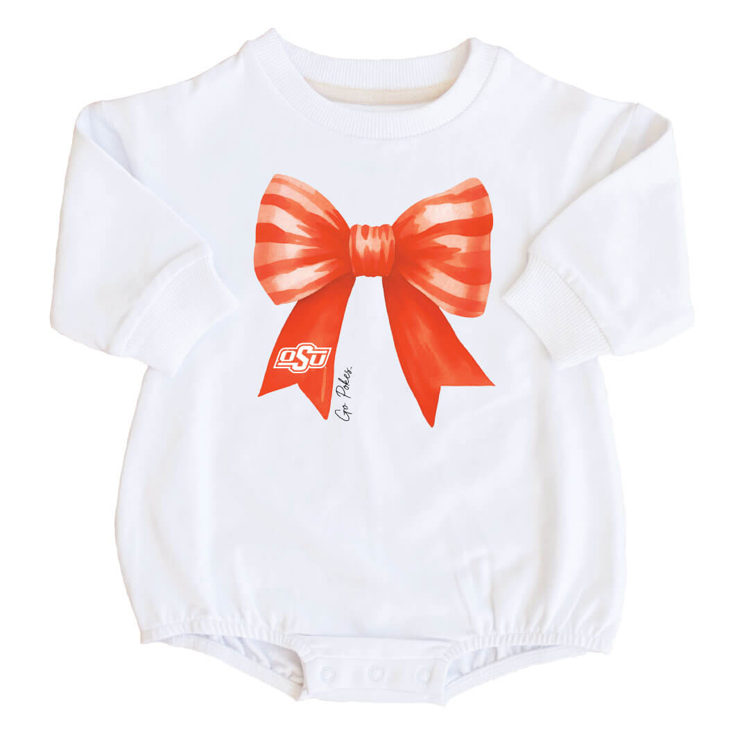  Oklahoma State University | Footballs & Bows Graphic Sweatshirt Bubble Romper、mySite、layawaytickets