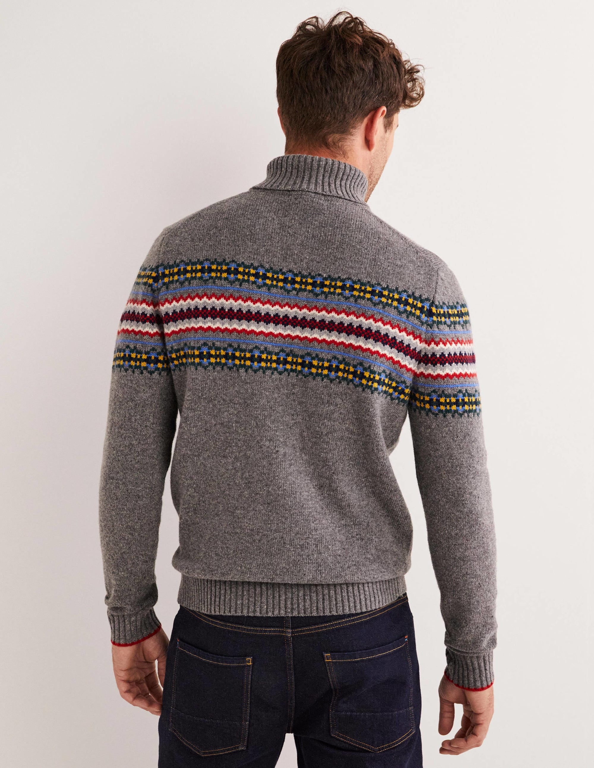  Fair Isle Roll Neck Sweater-Grey Melange Fair Isle、mySite、ashleygrahame