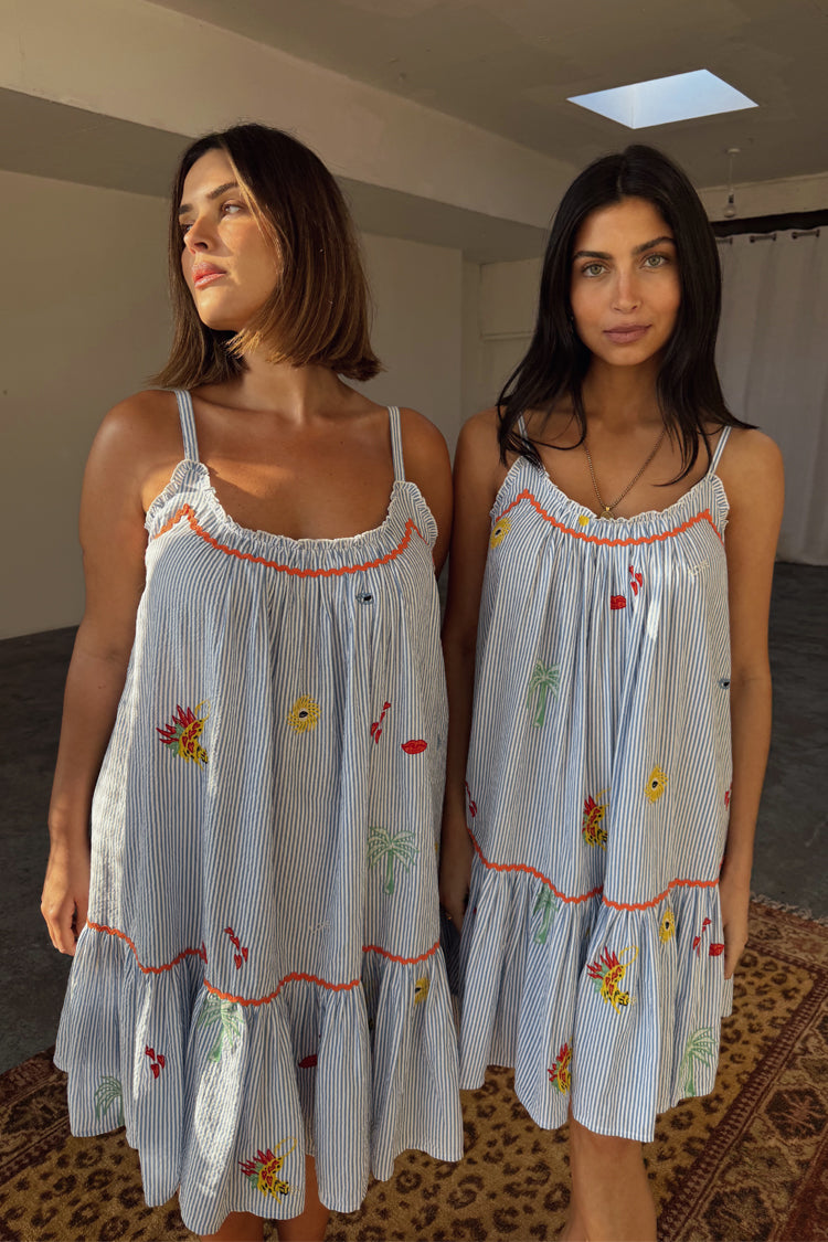 Blue Embroidered Stripe Slip Dress、mySite、solidvoid