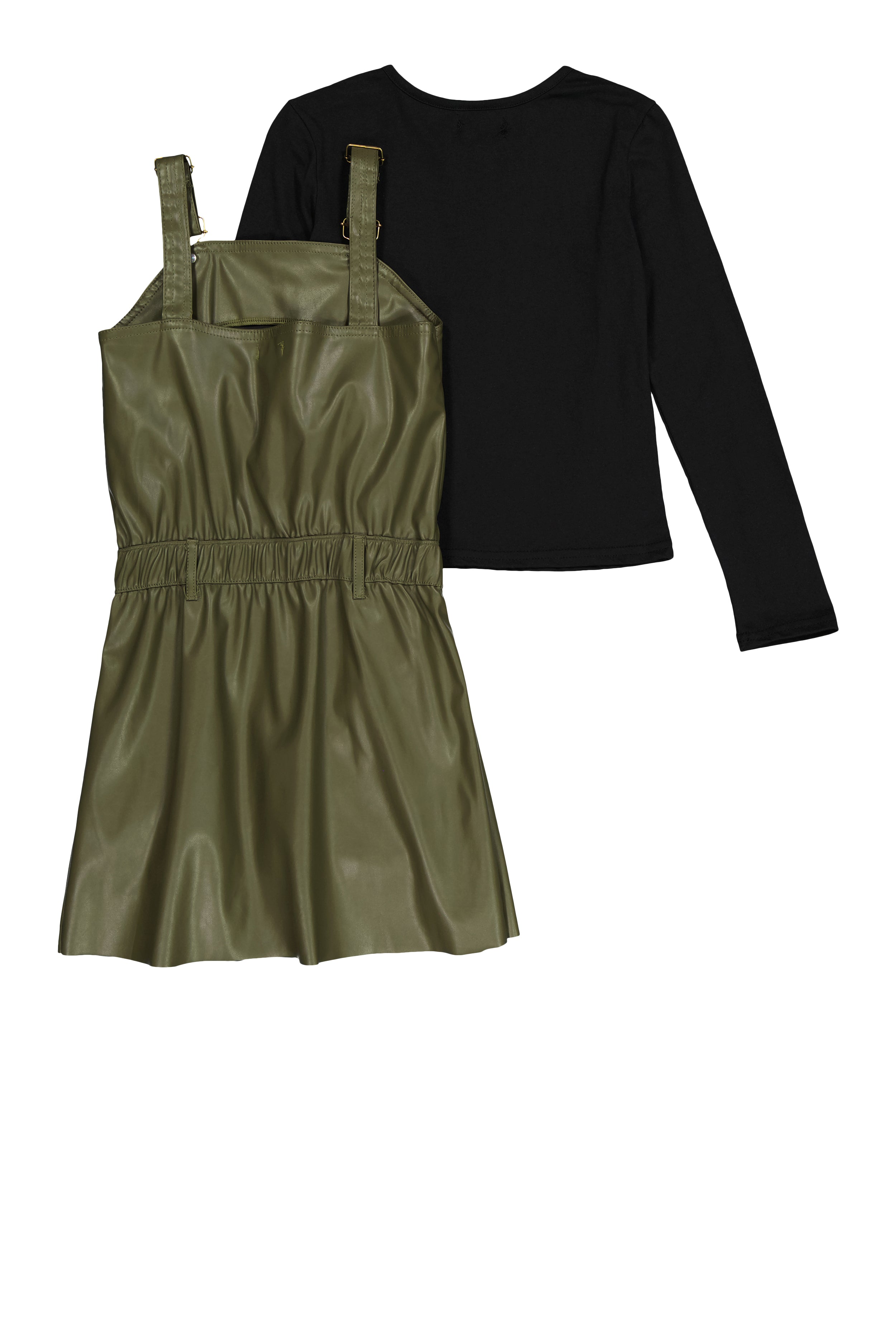 Girls Faux Leather Pleated Overall Dress with Top、mySite、camillekostekn