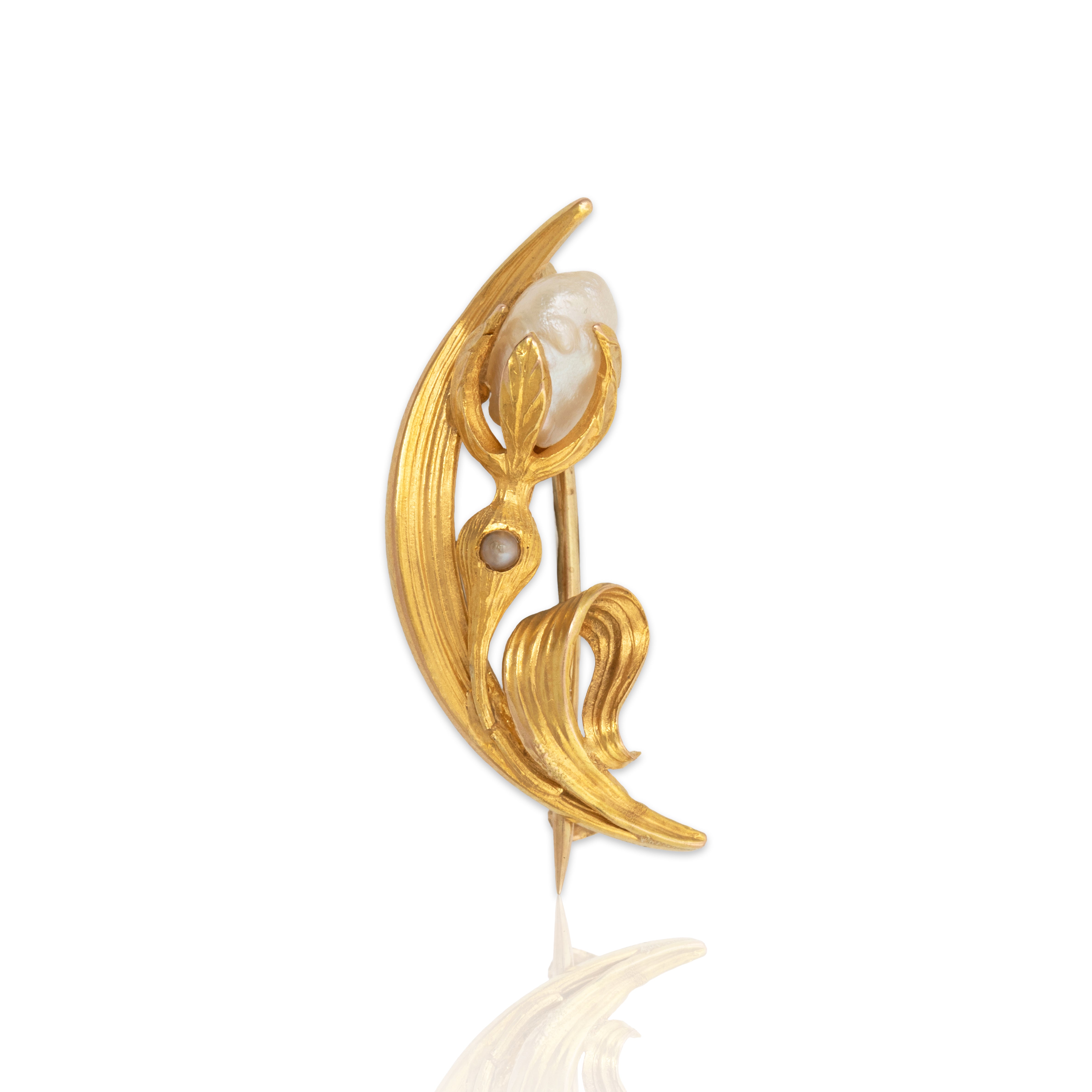 Antique Link & Angell 14k Yellow Gold Pearl Art Nouveau Floral Pin / Brooch、mySite、hinf8tx79