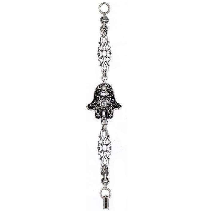 Michal Golan Black Enamel And Swarovski Crystal Hamsa Bracelet、mySite、topwebapps
