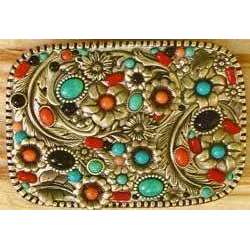 Michal Golan Coral, Turquoise and Onyx Belt Buckle、mySite、topwebapps