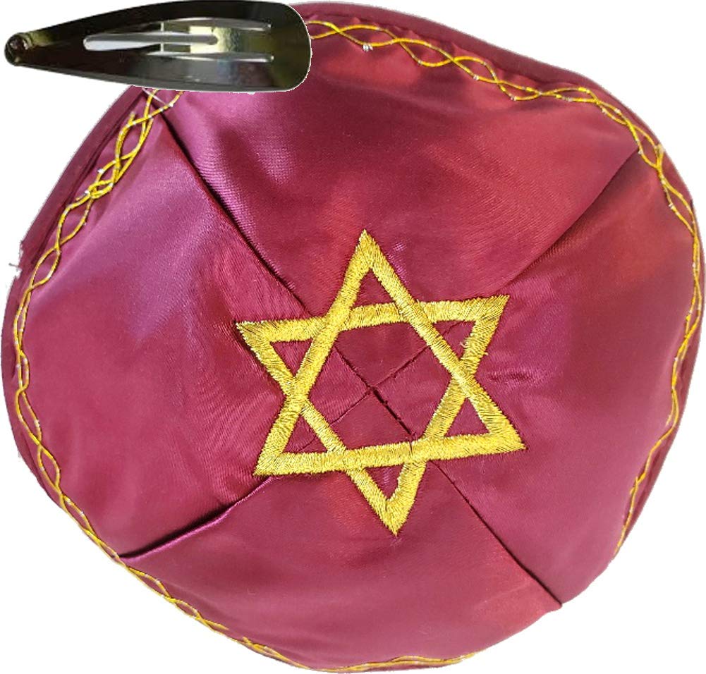  Holy Land Market Jewish Kippah Yarmulke with Star of David Embroidered Satin (Maroon with Golden Knitting)、mySite、elrpsem3k