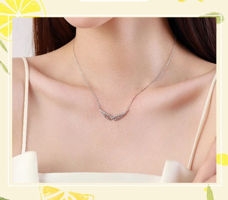 Angel Wings Bar Necklace Sterling Silver Dainty、mySite、g9winljtr