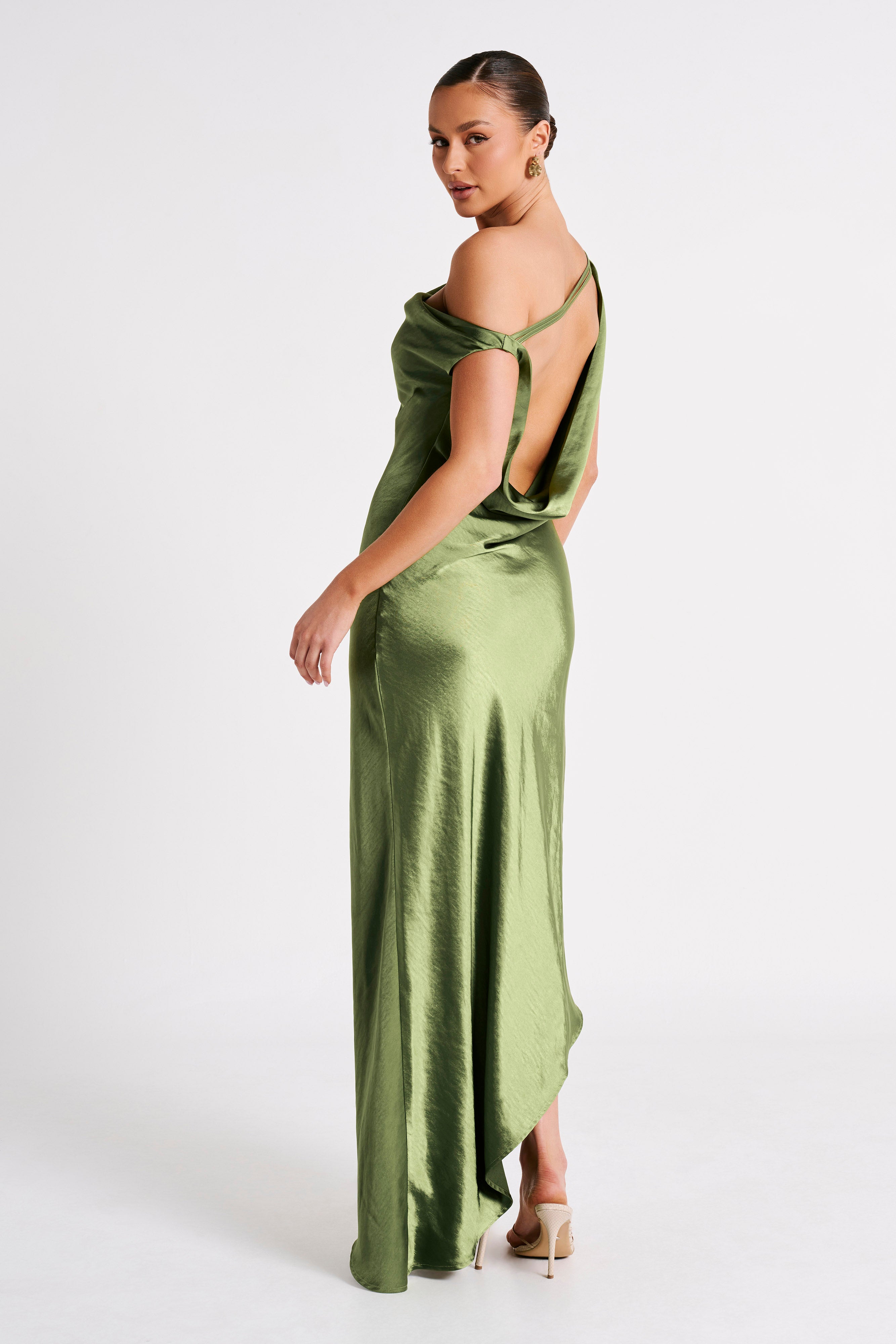 Yvette Slip Maxi Dress With Asymmetrical Hem - Emerald、mySite、solidvoid